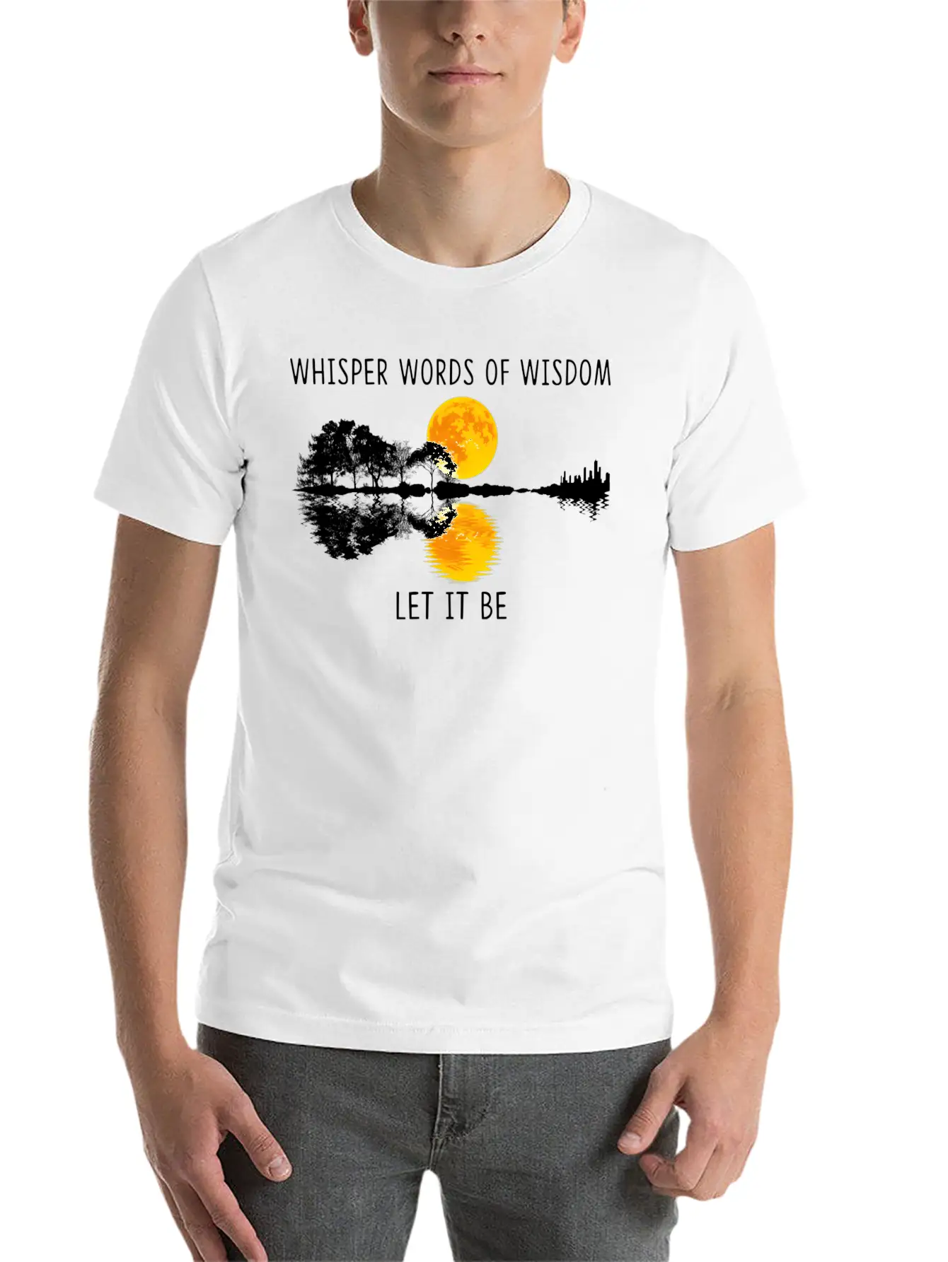 Whir Words Of Wisdom Let-It Be Guitar Lake Shadow Basic Graphic T-Shirt ¨C Daily Comfort In Soft Cotton