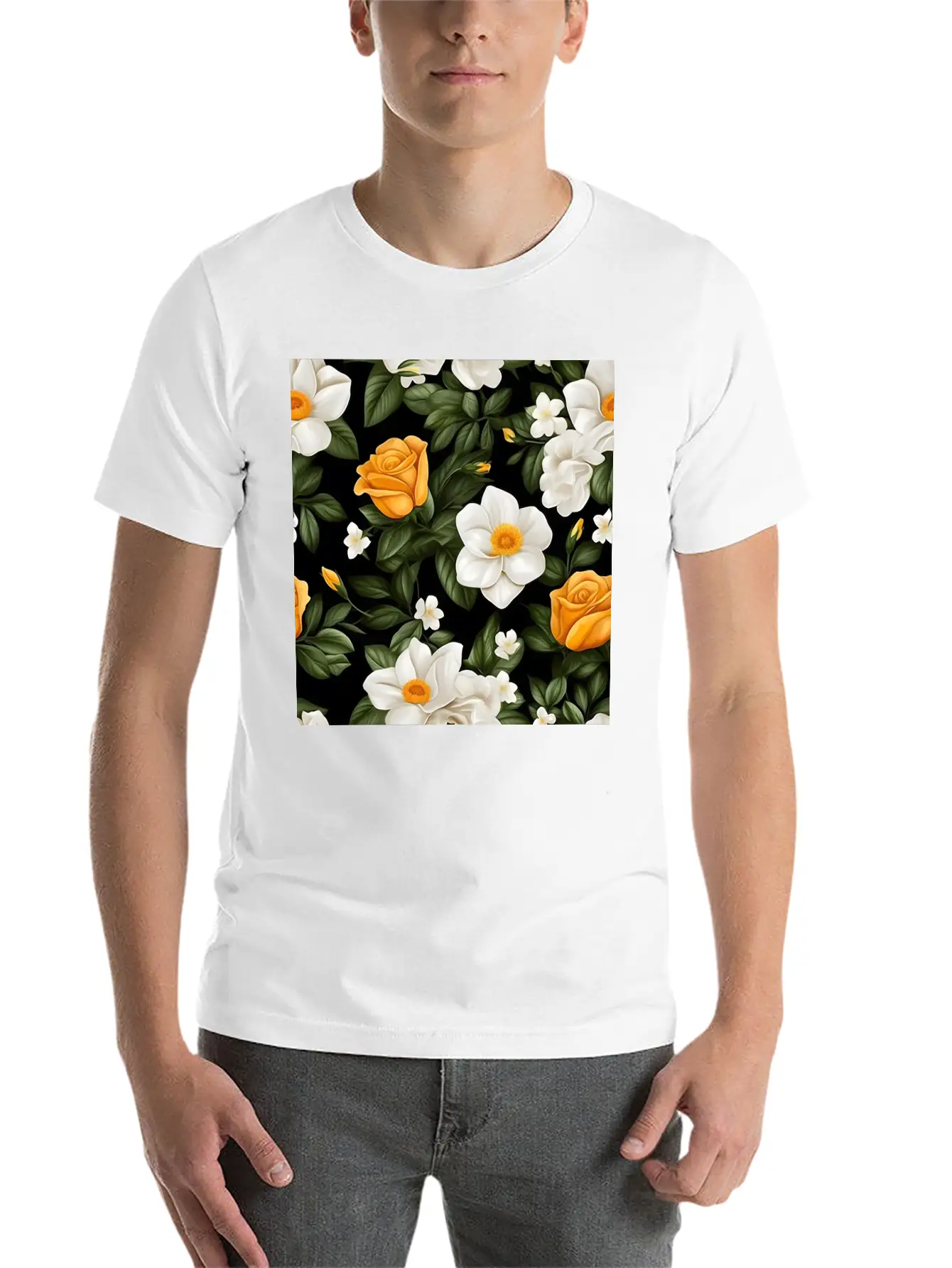 White Roses Flower Blooms Blossom Pattern Soft Cotton Short Sleeve Tee ¨C Unisex Wardrobe Staple