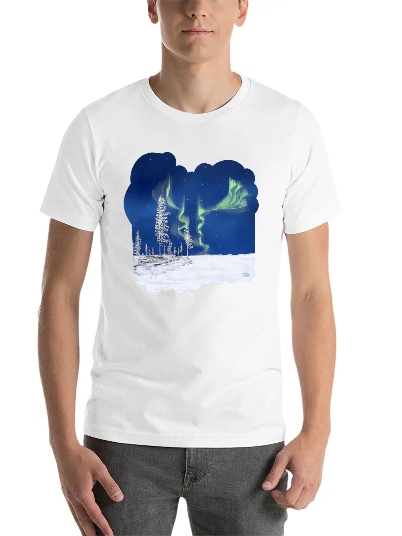Winter Aurora Borealis Essential Cotton Tee For Daily Outfits ¨C Unisex Style