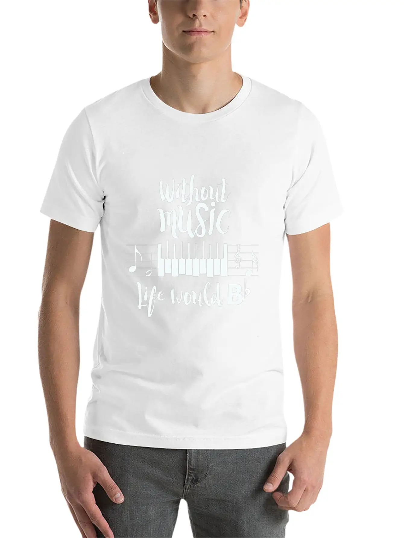 Without Music Life Would B Flat Essential Cotton Tee For Daily Outfits ¨C Unisex Style