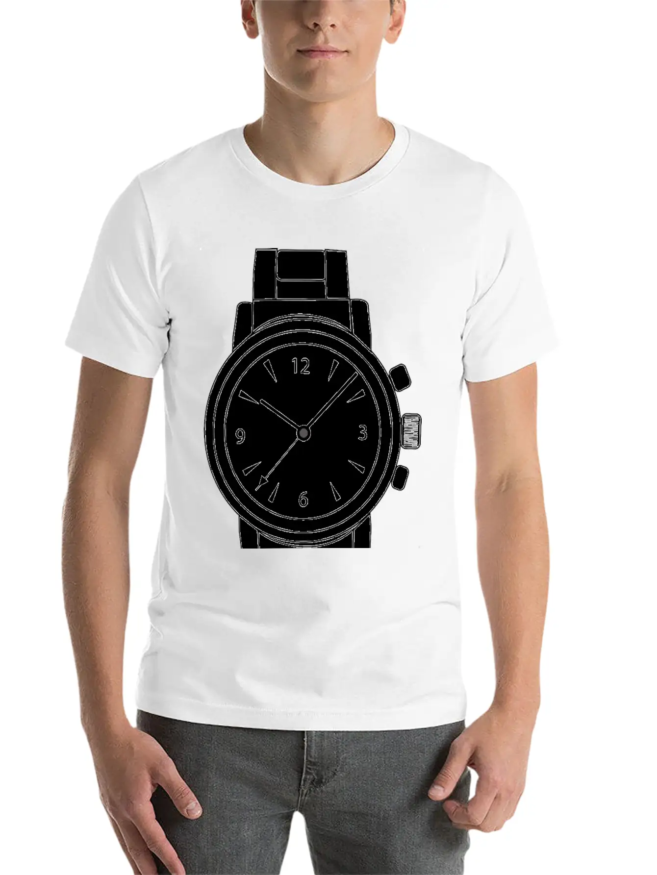 Wrist Watch Line Art Essential Cotton Tee For Daily Outfits ¨C Unisex Style