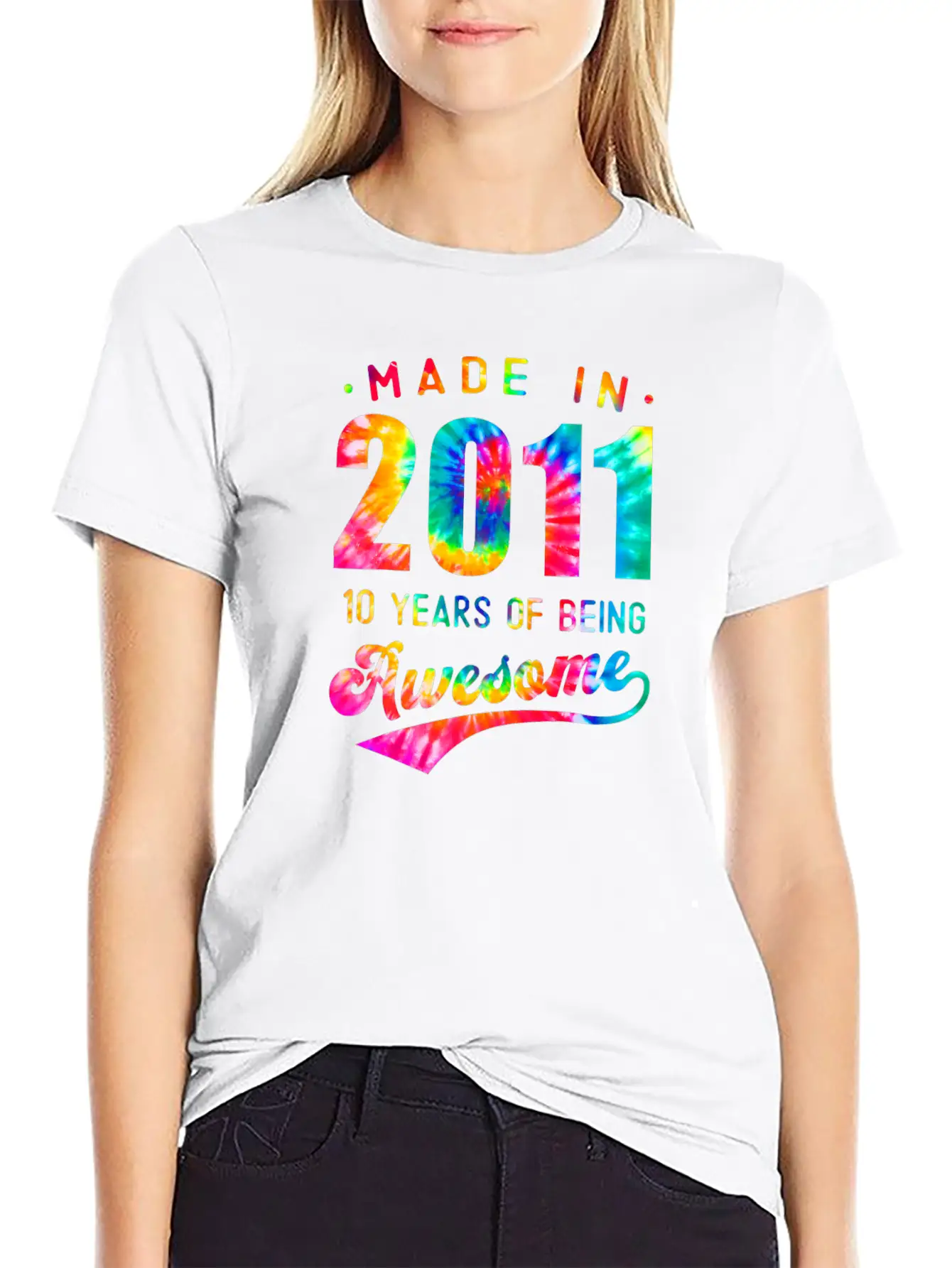 10 Jahre Alt 10. Geburtstag 2011 Tie Dye Awesome Essential Cotton Tee For Daily Outfits ¨C Unisex Style