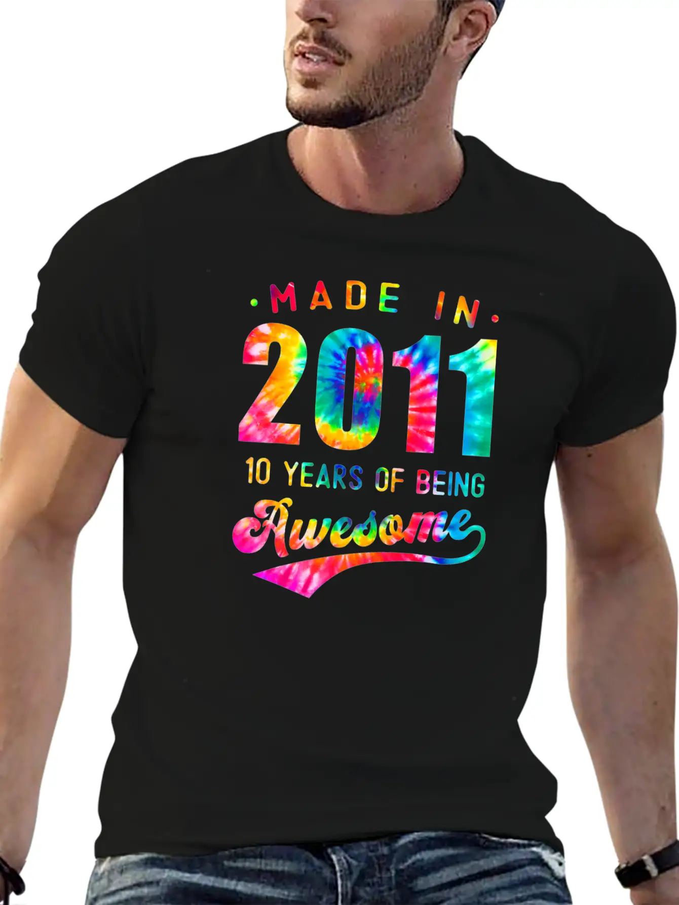 10 Jahre Alt 10. Geburtstag 2011 Tie Dye Awesome Essential Cotton Tee For Daily Outfits ¨C Unisex Style