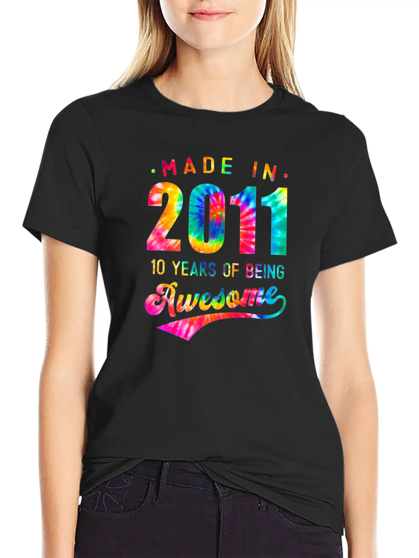 10 Jahre Alt 10. Geburtstag 2011 Tie Dye Awesome Essential Cotton Tee For Daily Outfits ¨C Unisex Style