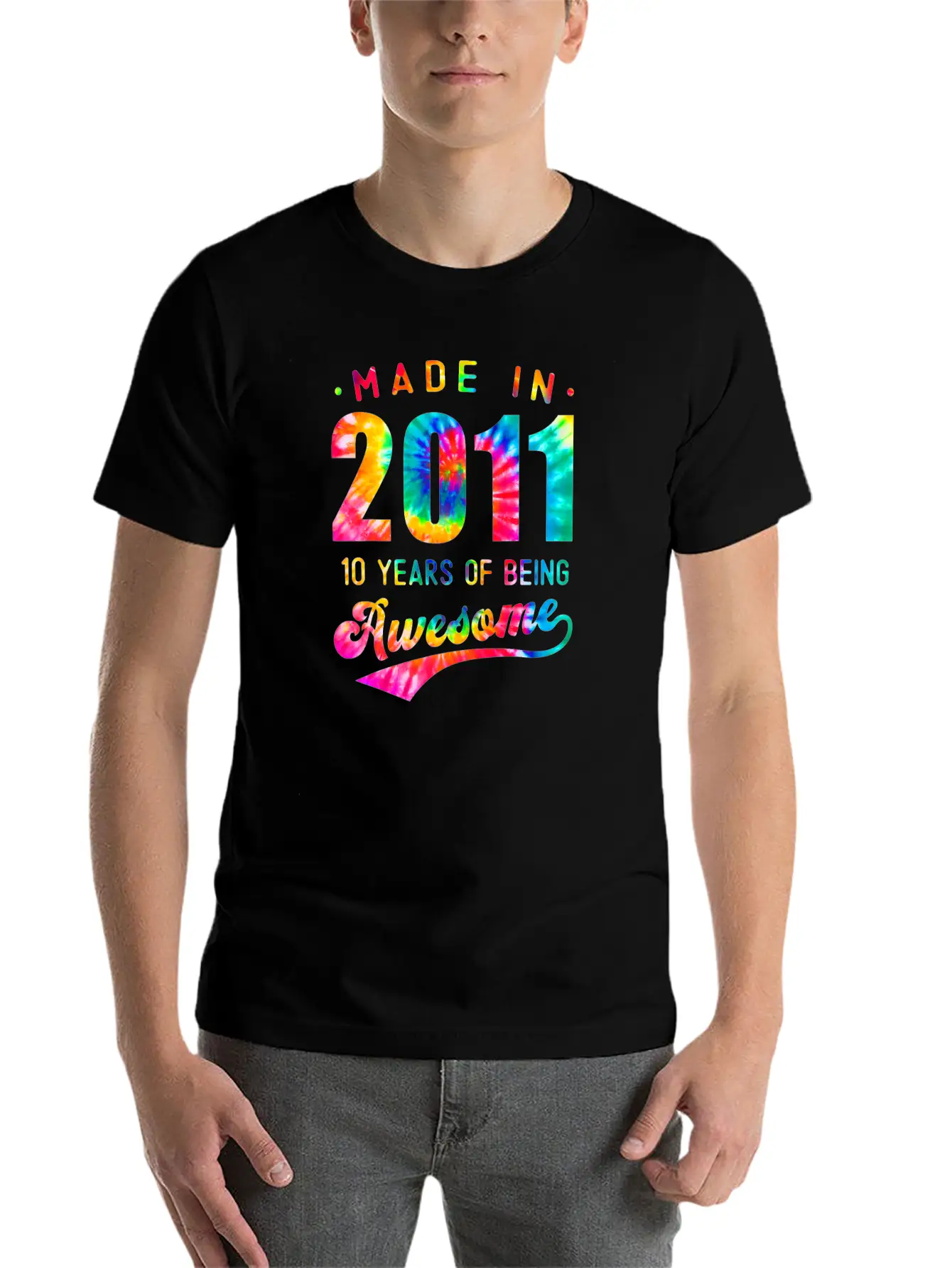 10 Jahre Alt 10. Geburtstag 2011 Tie Dye Awesome Essential Cotton Tee For Daily Outfits ¨C Unisex Style
