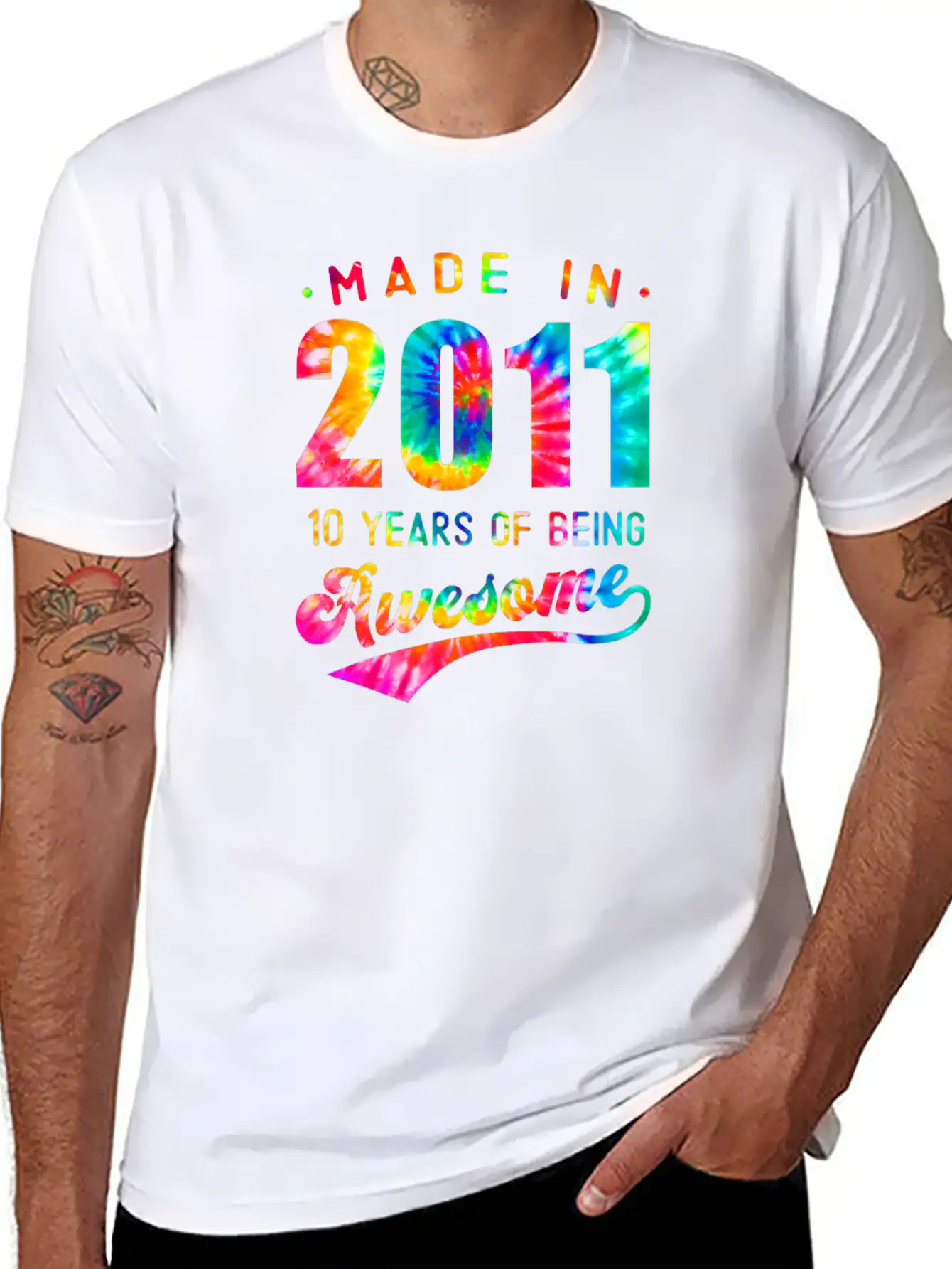 10 Jahre Alt 10. Geburtstag 2011 Tie Dye Awesome Essential Cotton Tee For Daily Outfits ¨C Unisex Style