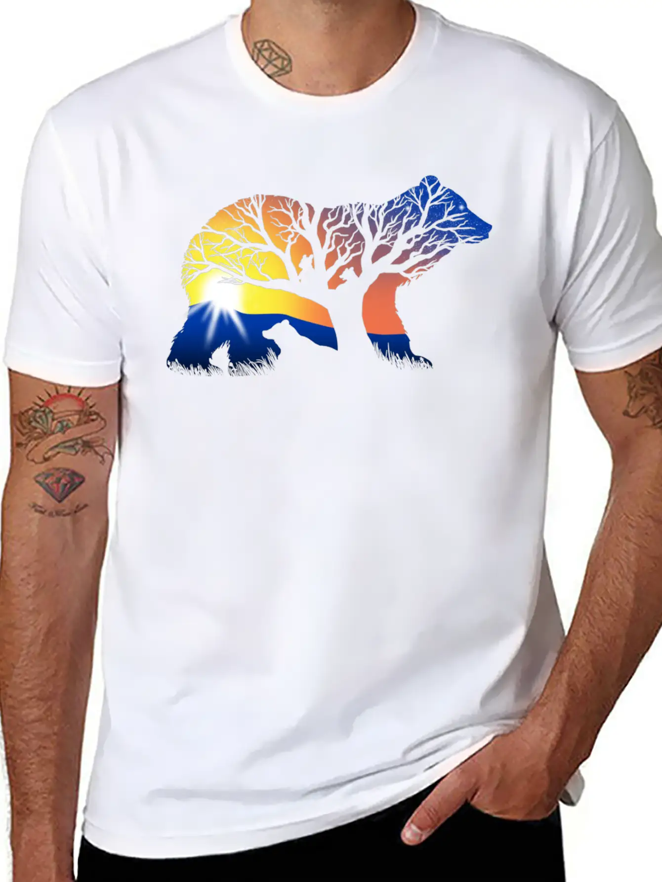 162 Bear Sunrise Essential Cotton Tee For Daily Outfits ¨C Unisex Style
