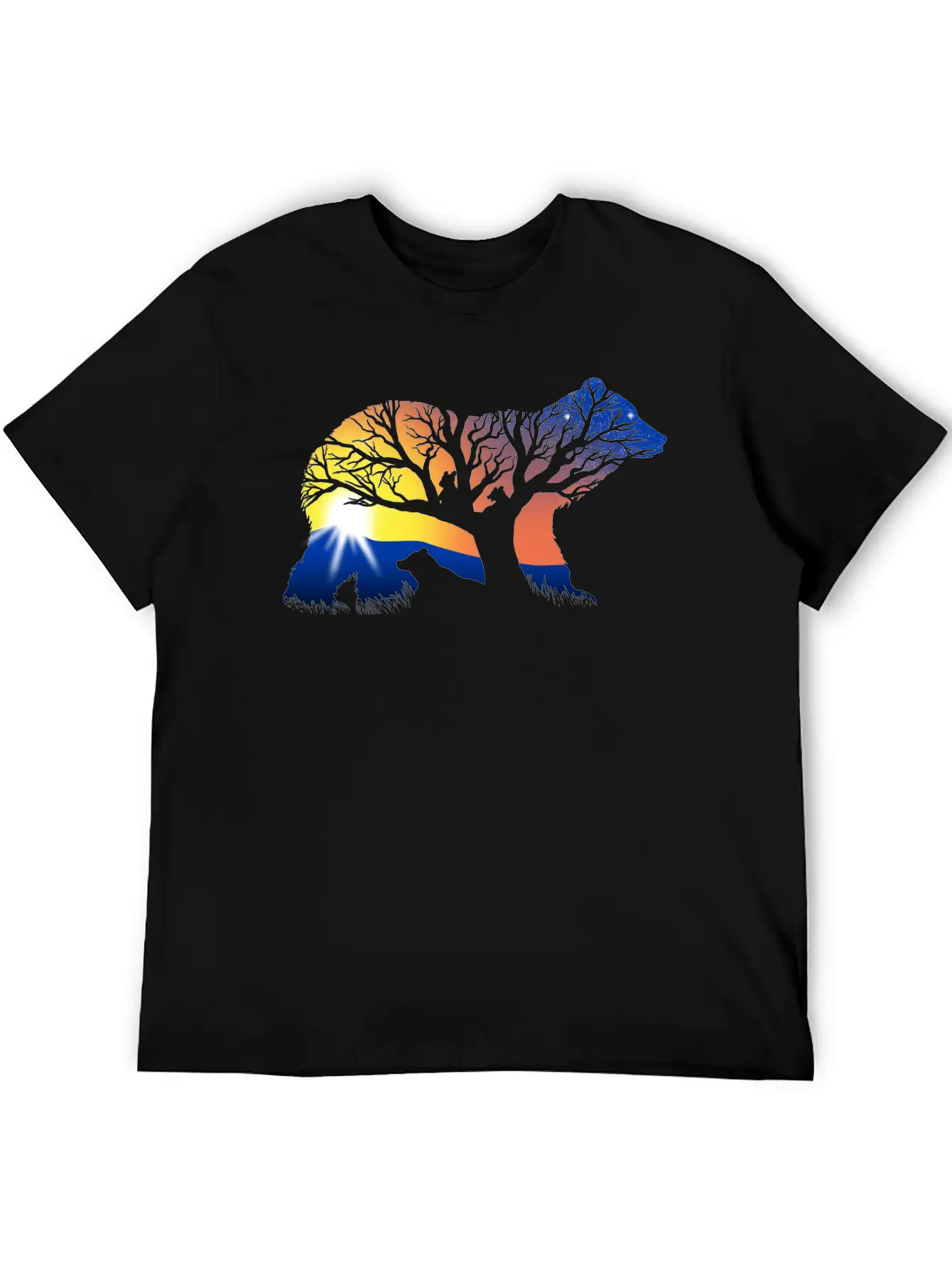 162 Bear Sunrise Essential Cotton Tee For Daily Outfits ¨C Unisex Style