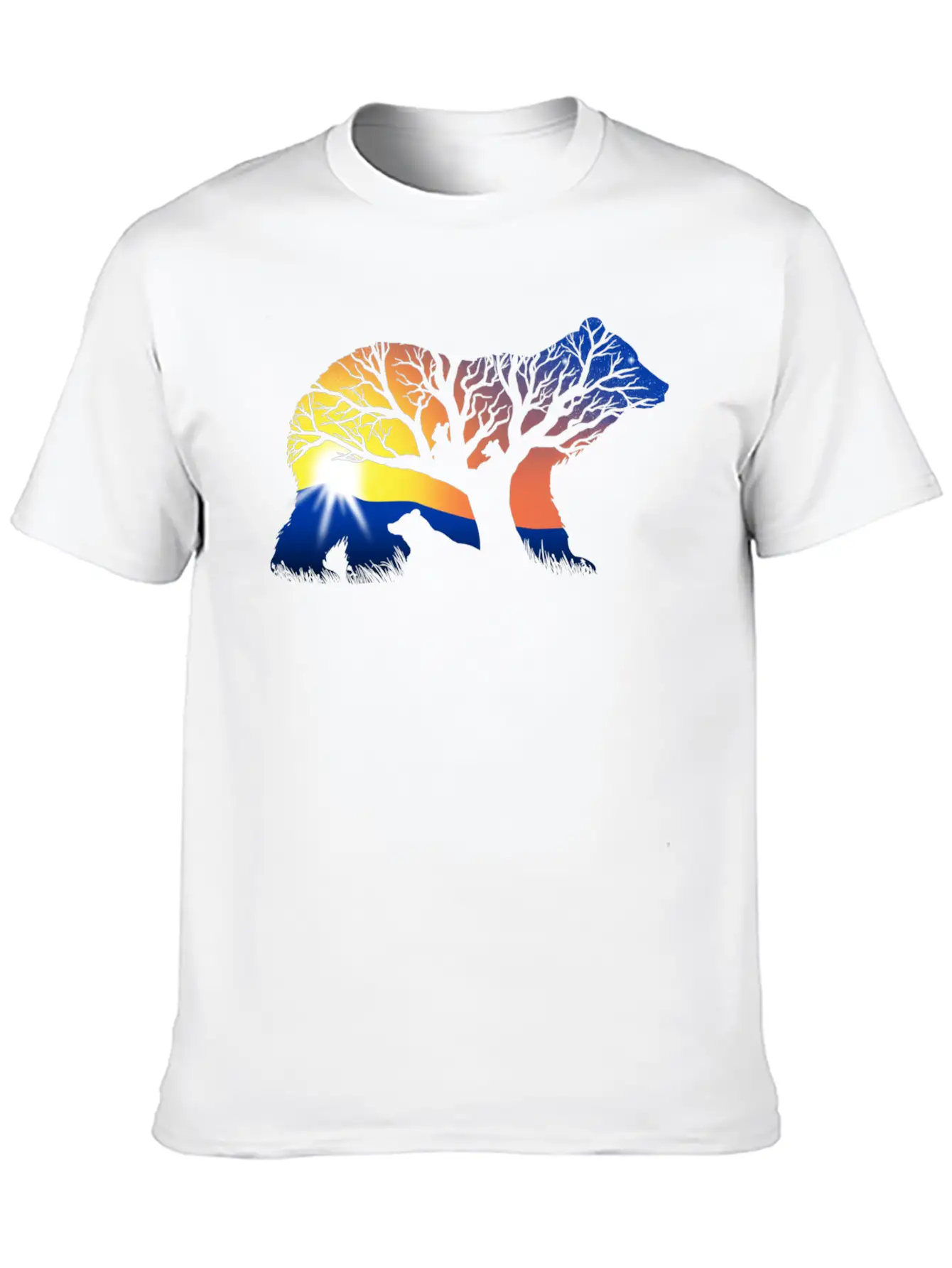 162 Bear Sunrise Essential Cotton Tee For Daily Outfits ¨C Unisex Style