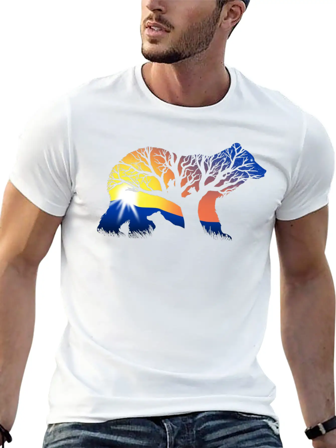 162 Bear Sunrise Essential Cotton Tee For Daily Outfits ¨C Unisex Style