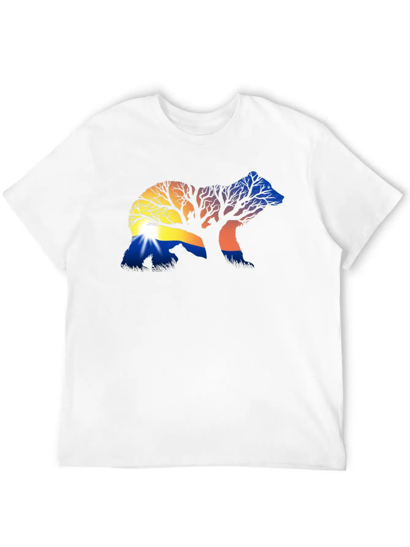 162 Bear Sunrise Essential Cotton Tee For Daily Outfits ¨C Unisex Style