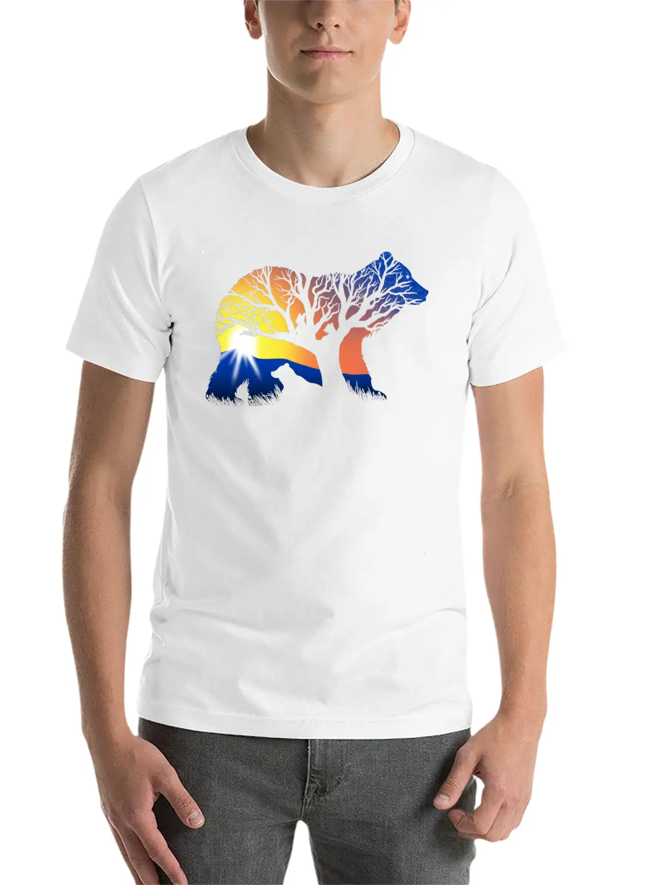 162 Bear Sunrise Essential Cotton Tee For Daily Outfits ¨C Unisex Style