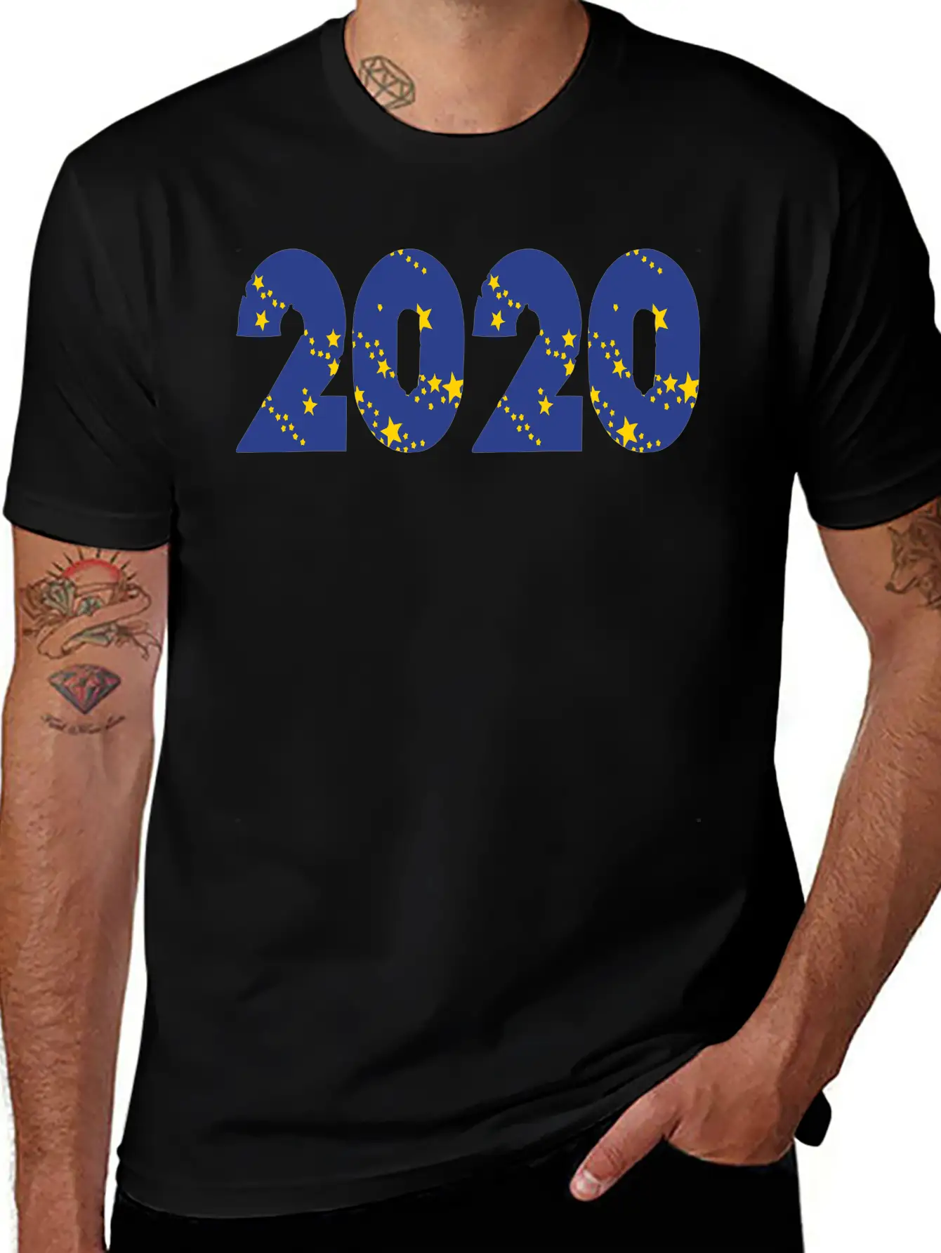 ??¡ã?2020-Awesome Happy New Year Of 2020(Star Font) Unisex Casual T-Shirt ¨C Clean Design For Daily Comfort