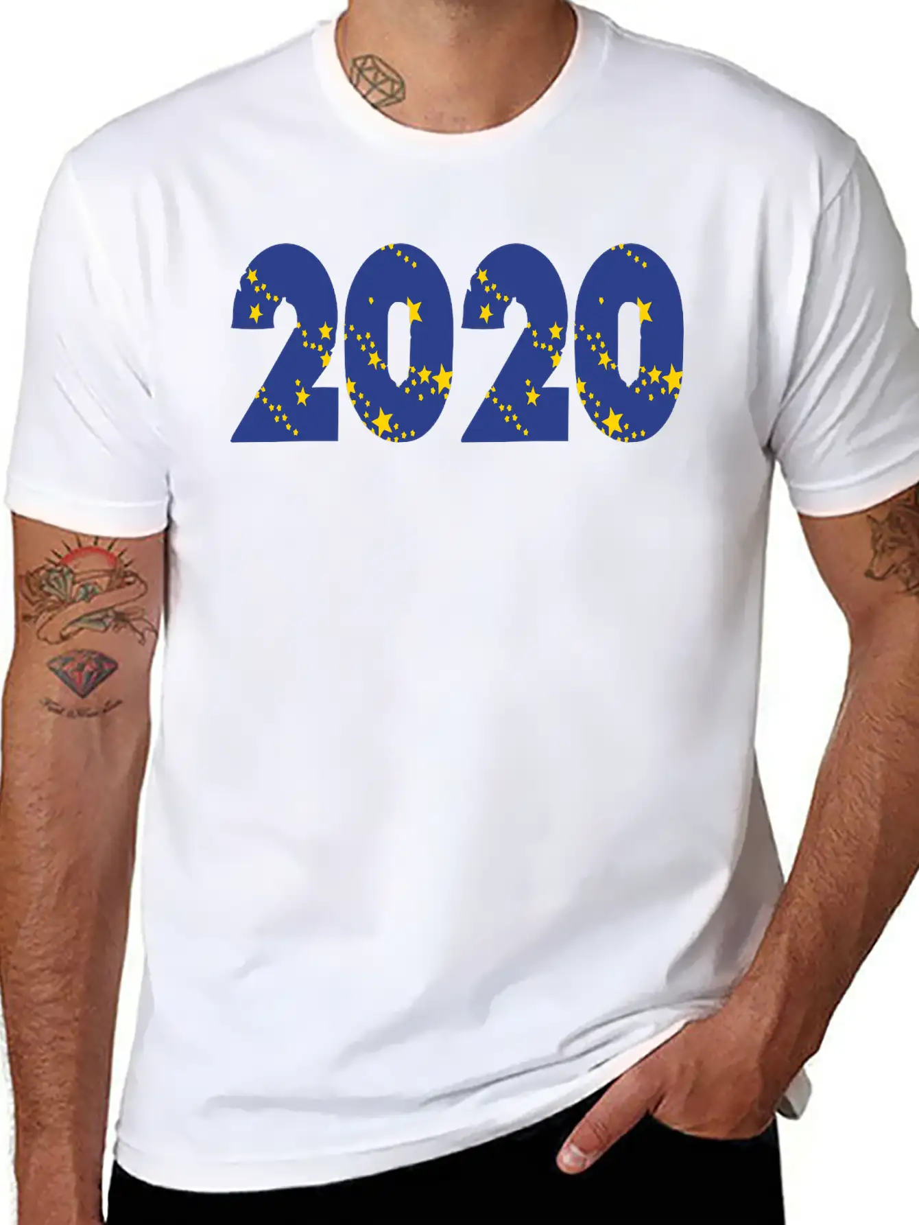 ??¡ã?2020-Awesome Happy New Year Of 2020(Star Font) Unisex Casual T-Shirt ¨C Clean Design For Daily Comfort
