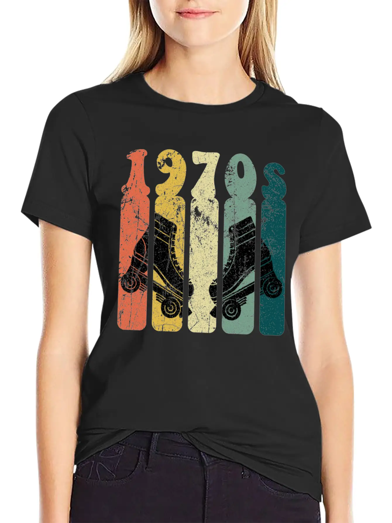70s Roller Skates Disco Derby Retro Essential Cotton Tee For Daily Outfits ¨C Unisex Style