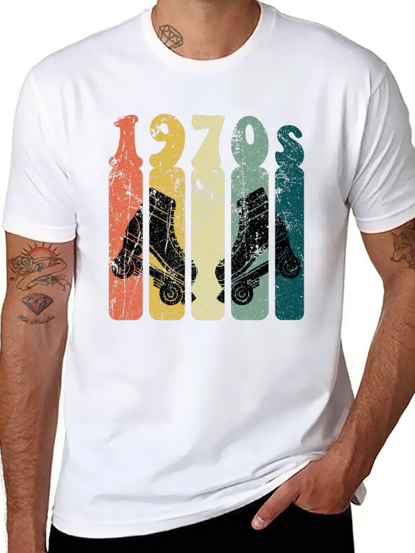 70s Roller Skates Disco Derby Retro Essential Cotton Tee For Daily Outfits ¨C Unisex Style