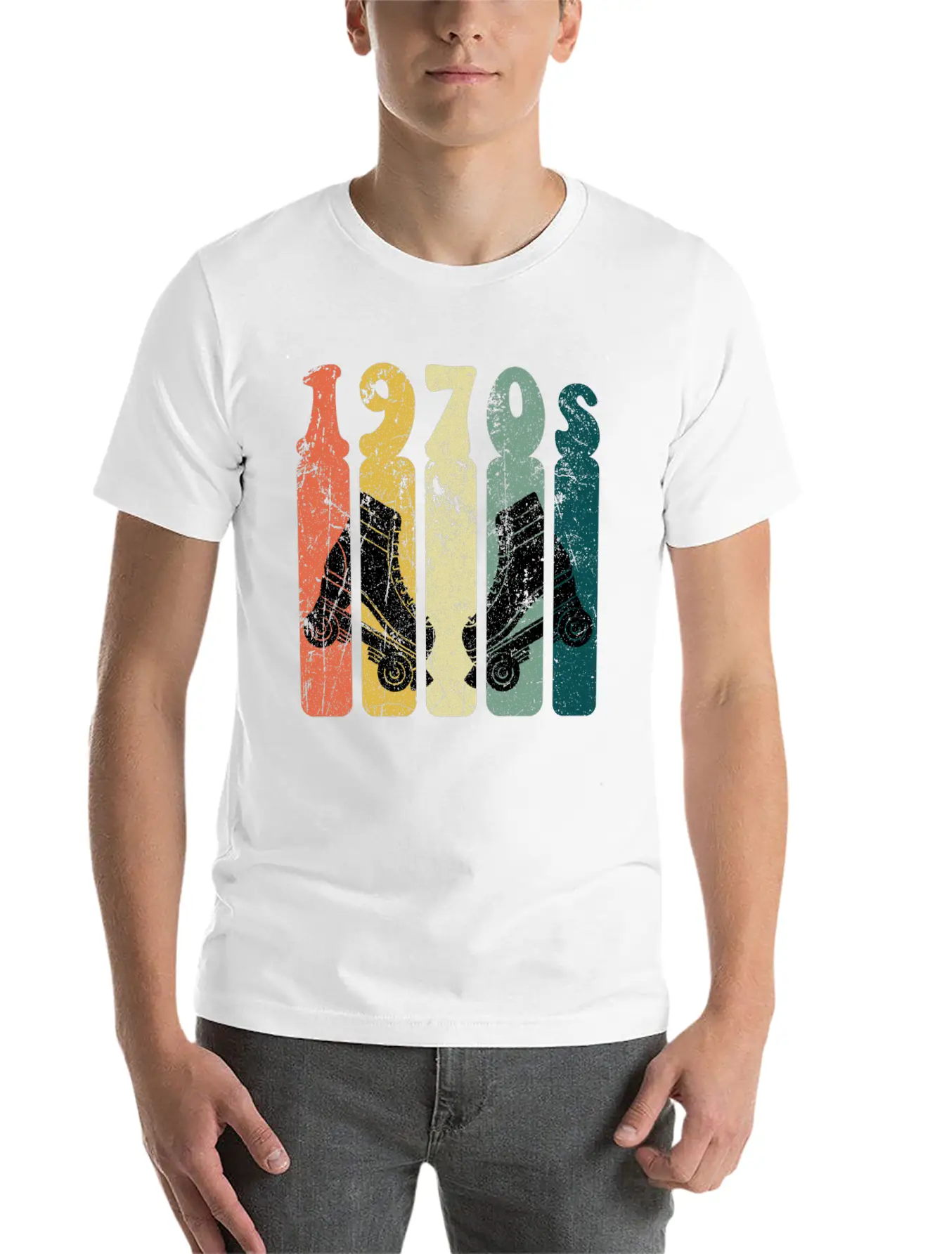 70s Roller Skates Disco Derby Retro Essential Cotton Tee For Daily Outfits ¨C Unisex Style
