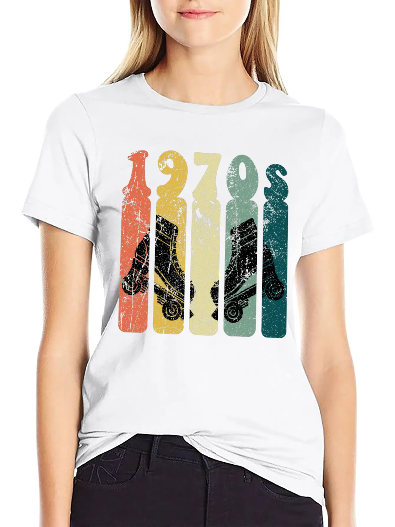 70s Roller Skates Disco Derby Retro Essential Cotton Tee For Daily Outfits ¨C Unisex Style