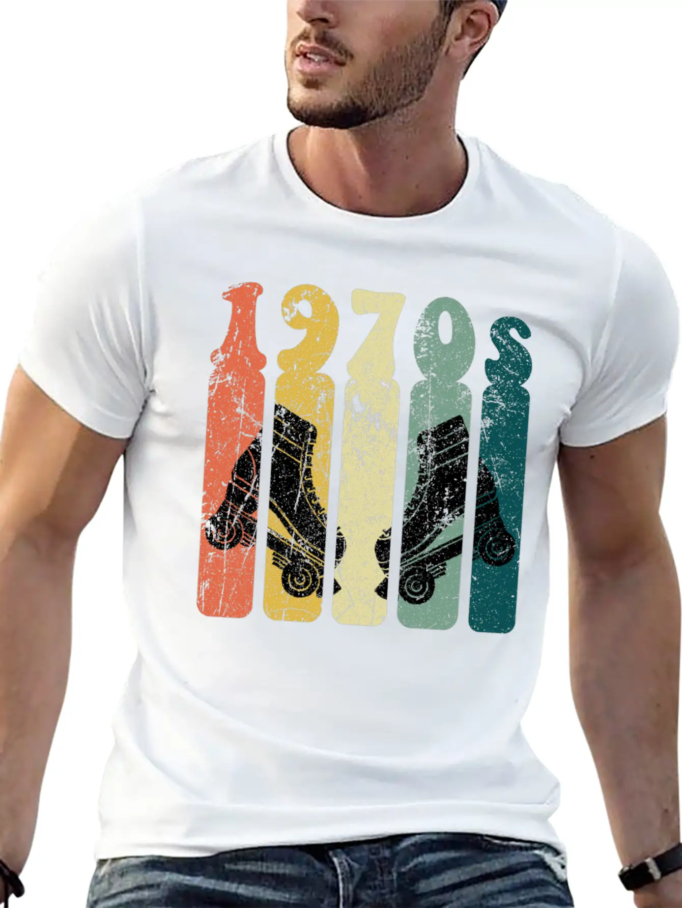 70s Roller Skates Disco Derby Retro Essential Cotton Tee For Daily Outfits ¨C Unisex Style