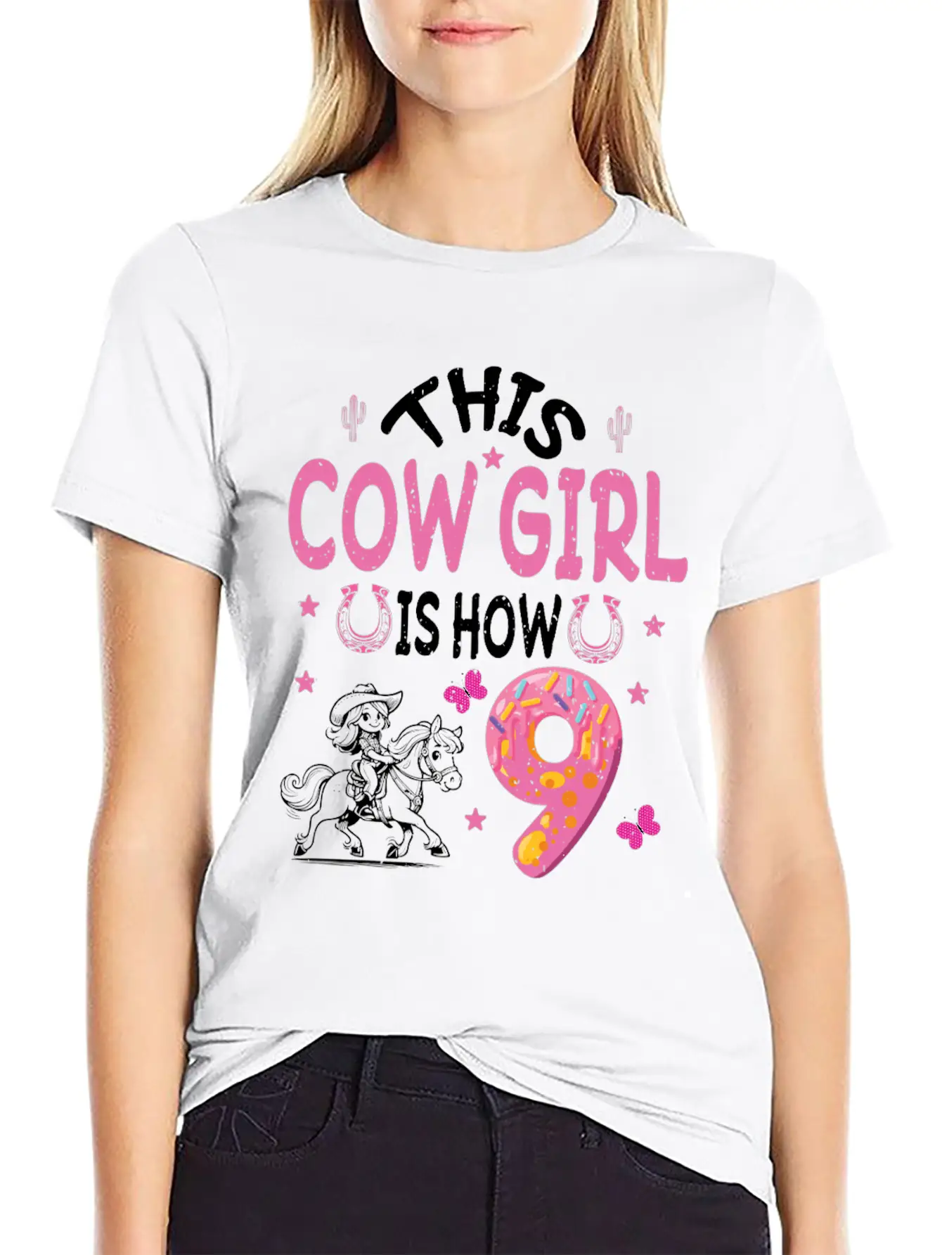 9th Birthday Cowgirl Nine Year Old Cowgirl Birthd Unisex Casual T-Shirt ¨C Clean Design For Daily Comfort