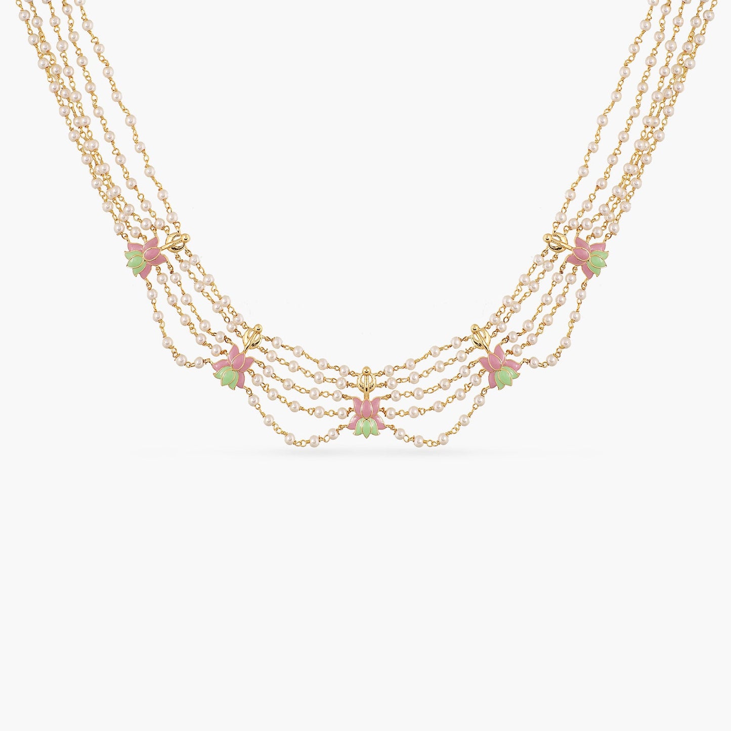 Jalaja Multi Lotus Motif Layered Pearl Necklace