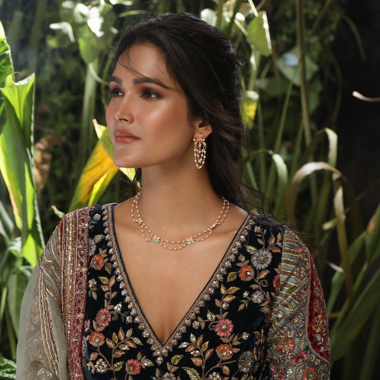 Jalaja Lotus Motifs Pearl Necklace