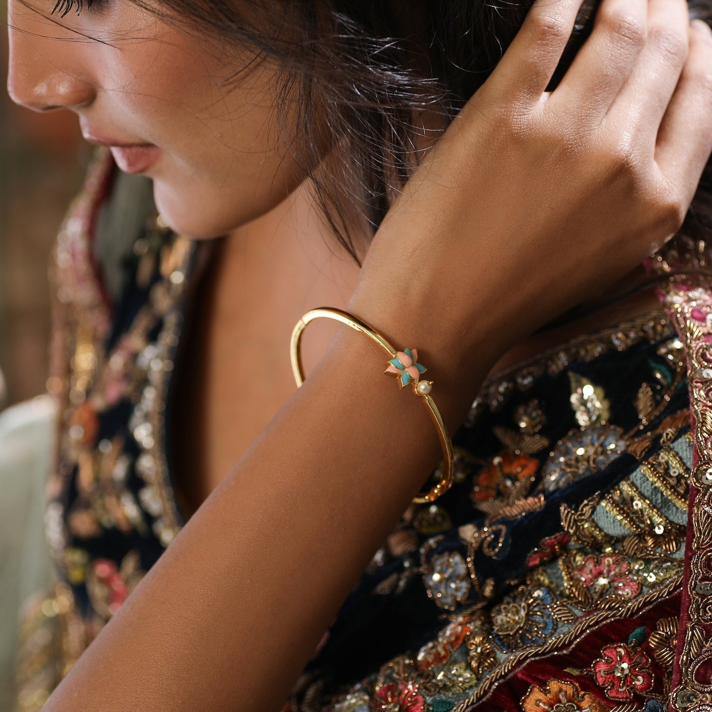 Jalaja Single Lotus Pearl Bracelet