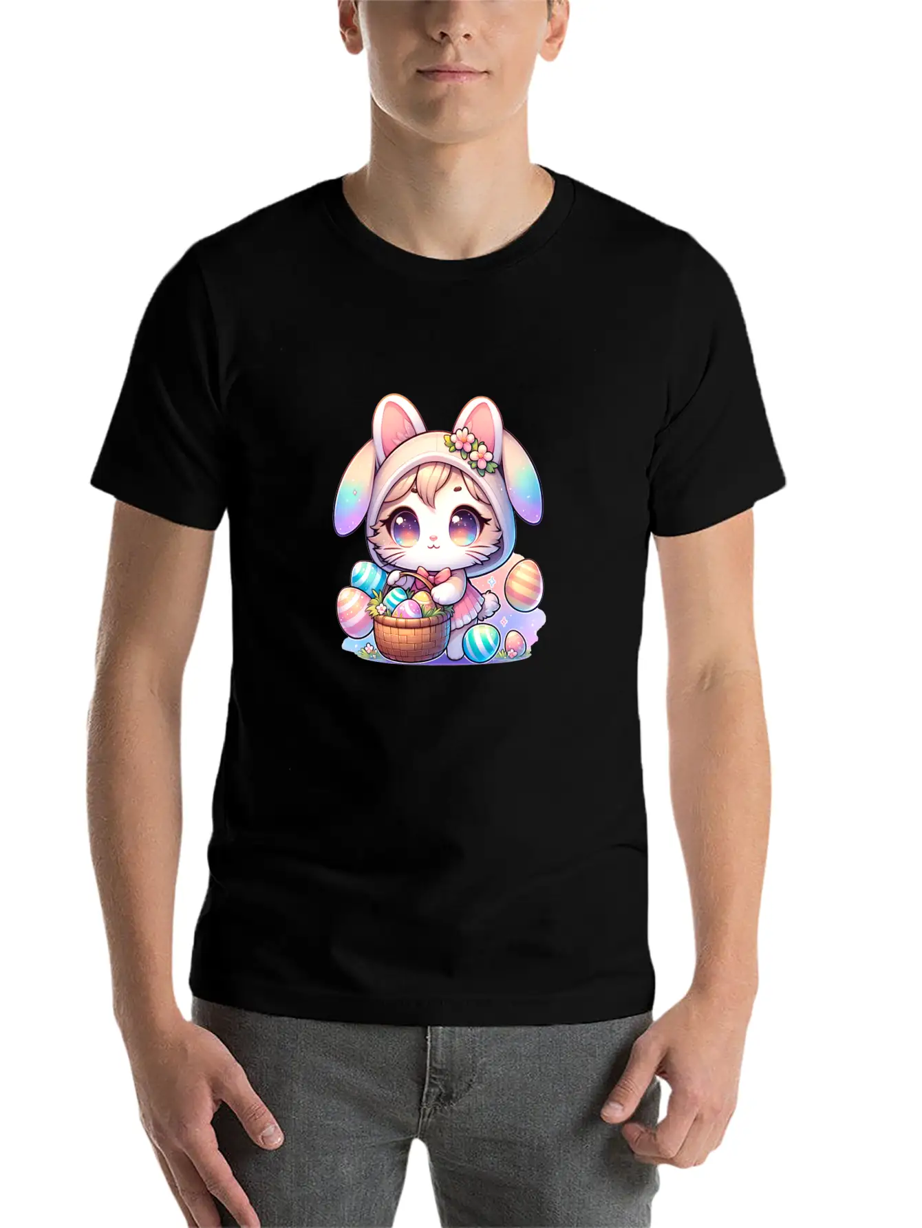 A Kitty With A Bunny Outfit Delivering Easter Eggs Soft Cotton Short Sleeve Tee ¨C Unisex Wardrobe Staple