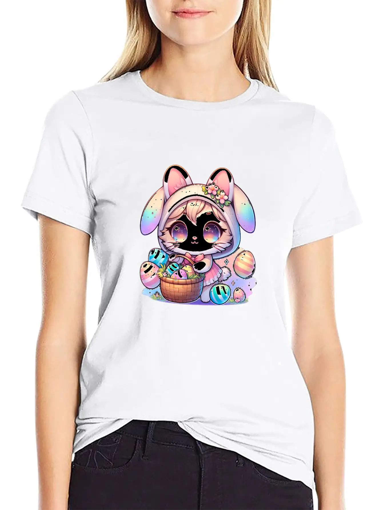 A Kitty With A Bunny Outfit Delivering Easter Eggs Soft Cotton Short Sleeve Tee ¨C Unisex Wardrobe Staple