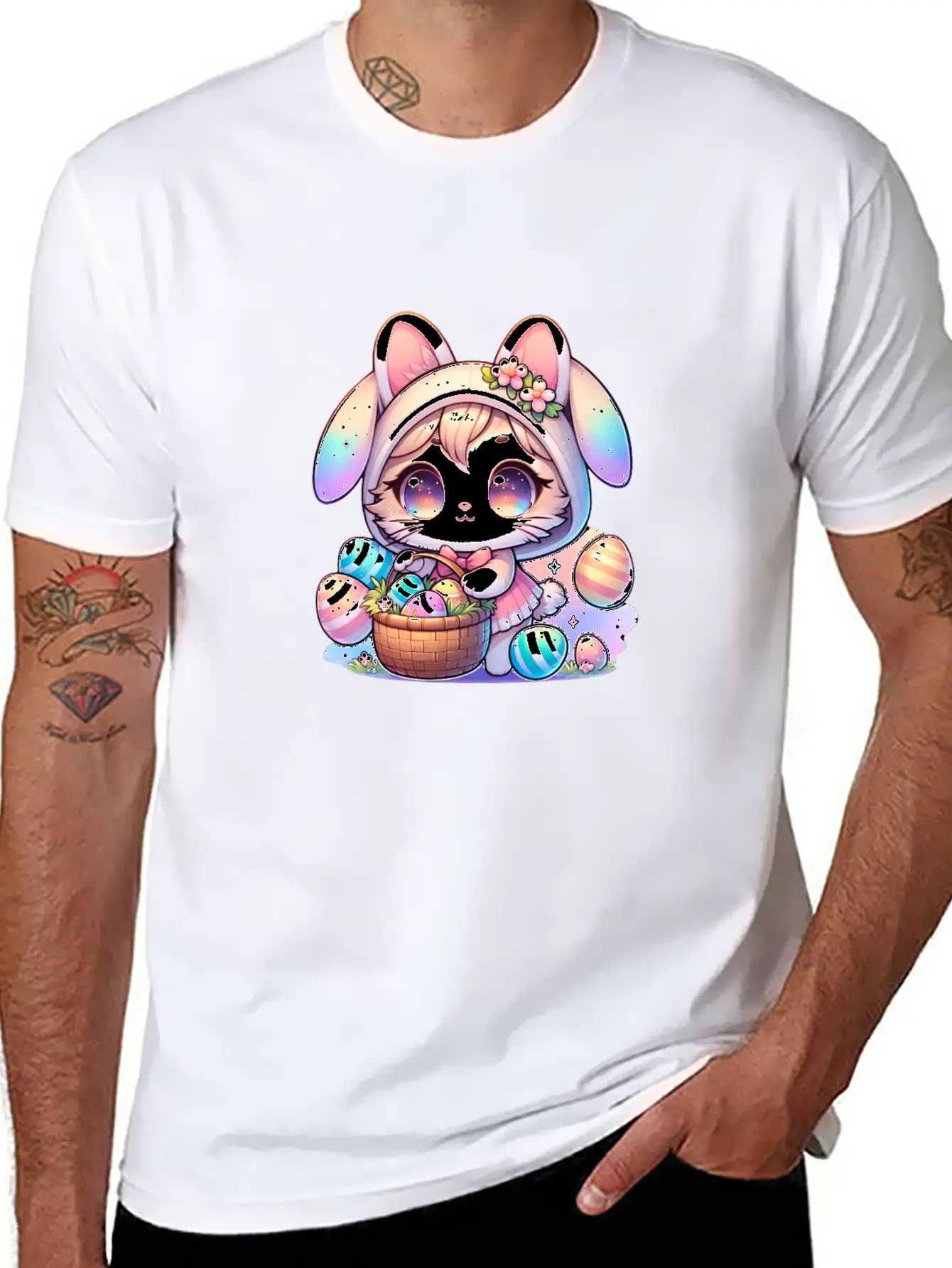 A Kitty With A Bunny Outfit Delivering Easter Eggs Soft Cotton Short Sleeve Tee ¨C Unisex Wardrobe Staple