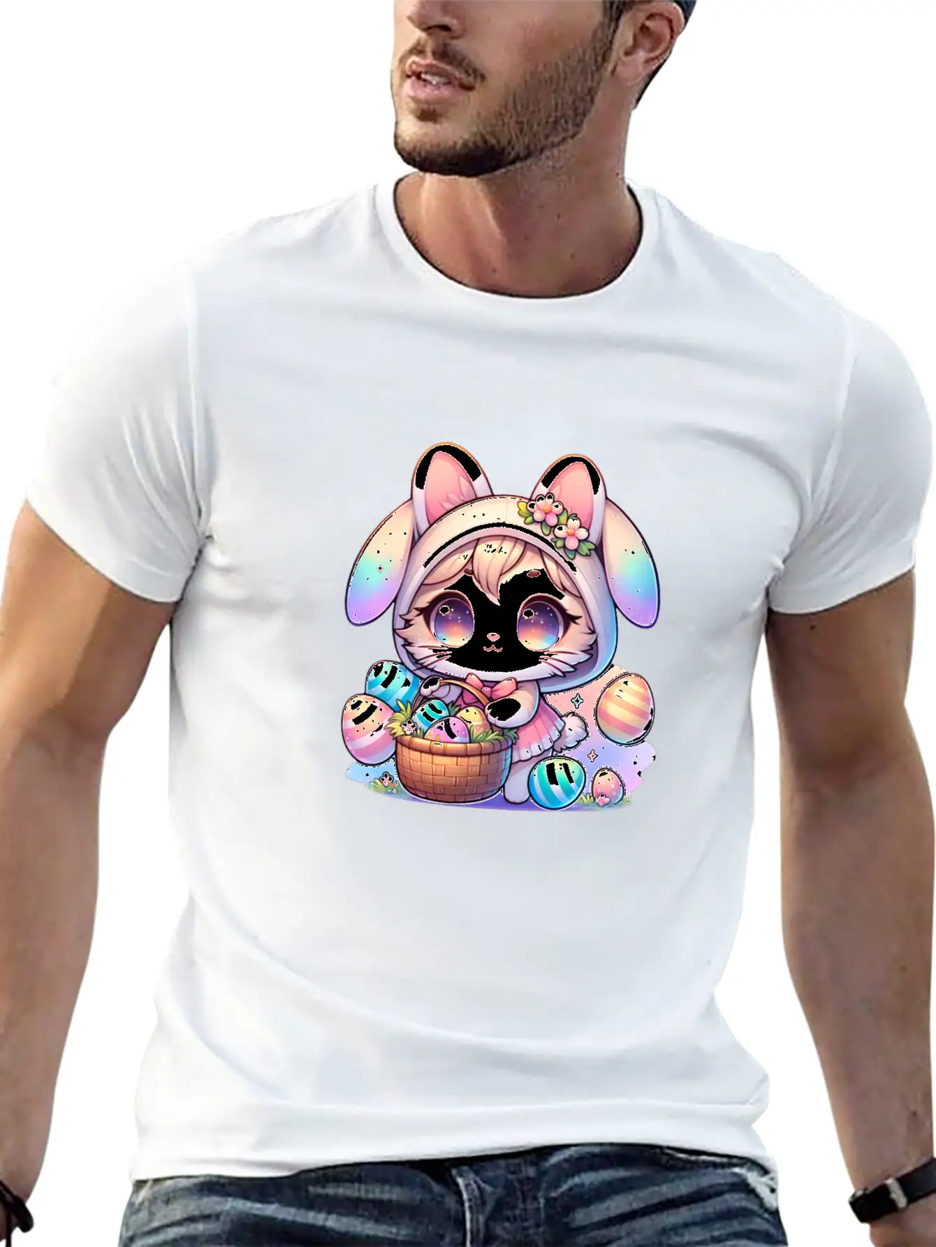 A Kitty With A Bunny Outfit Delivering Easter Eggs Soft Cotton Short Sleeve Tee ¨C Unisex Wardrobe Staple