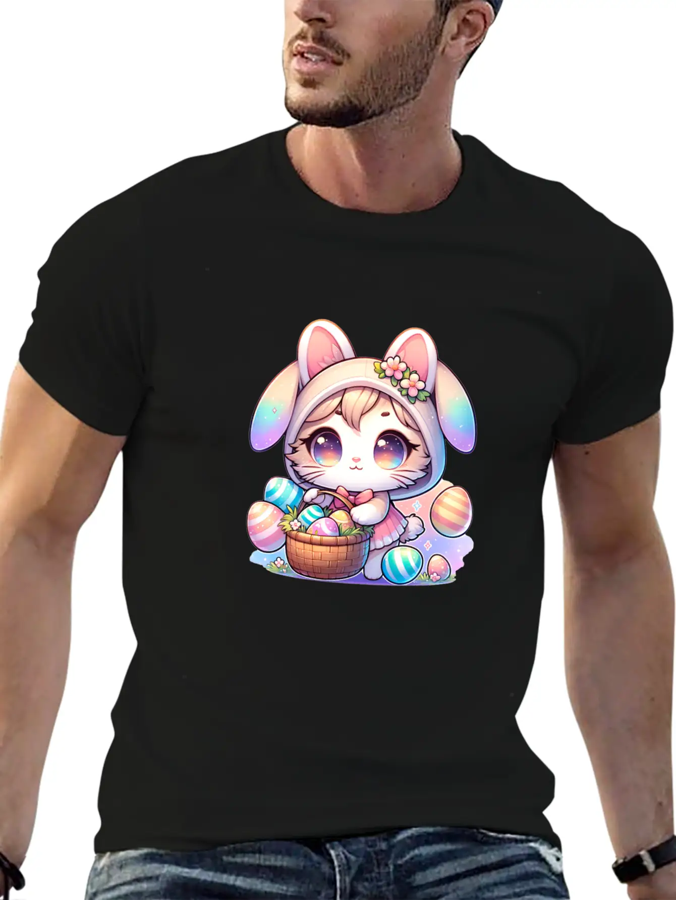 A Kitty With A Bunny Outfit Delivering Easter Eggs Soft Cotton Short Sleeve Tee ¨C Unisex Wardrobe Staple