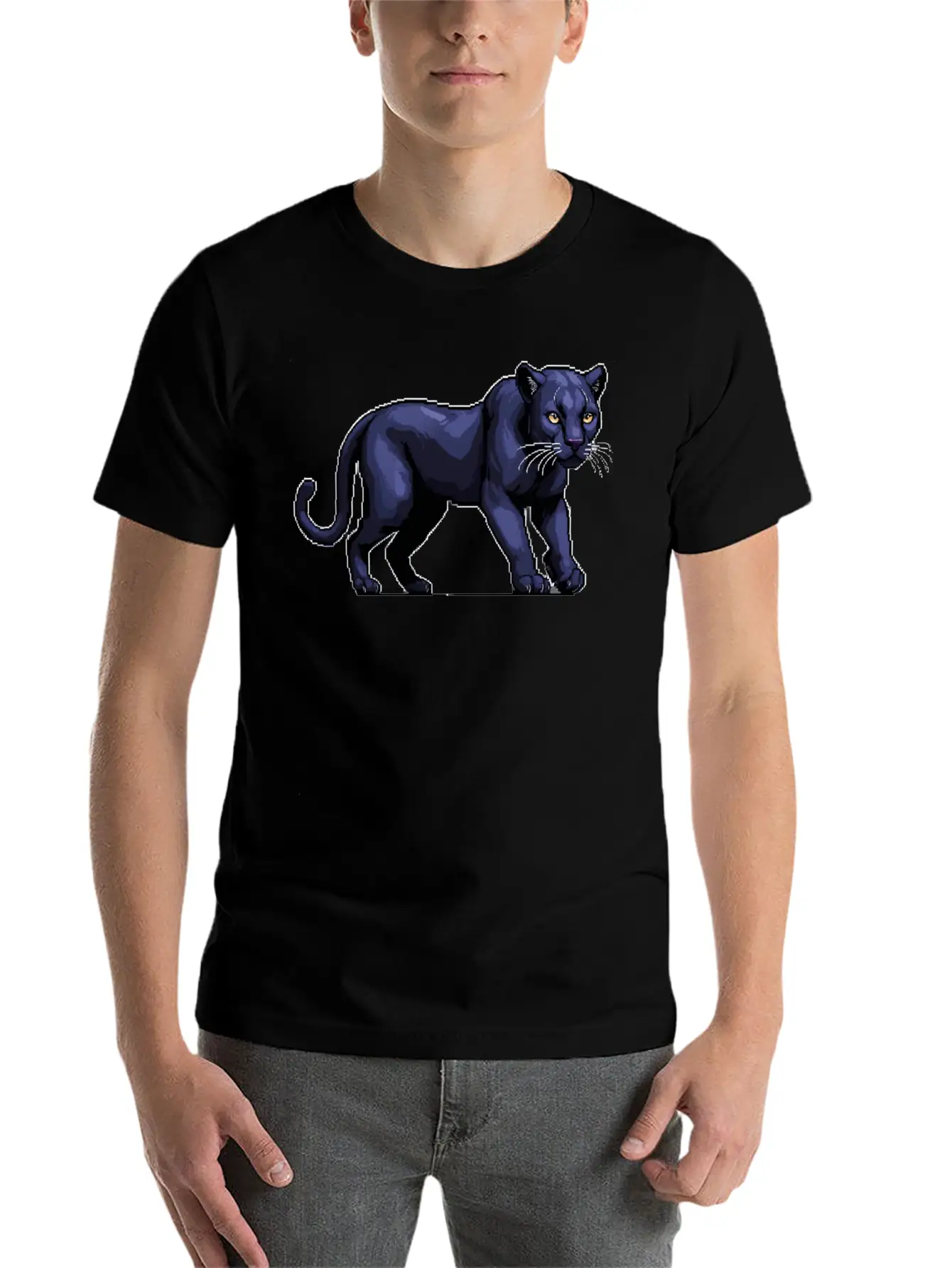 A Pixel Art Of A Panther Unisex Casual T-Shirt ¨C Clean Design For Daily Comfort