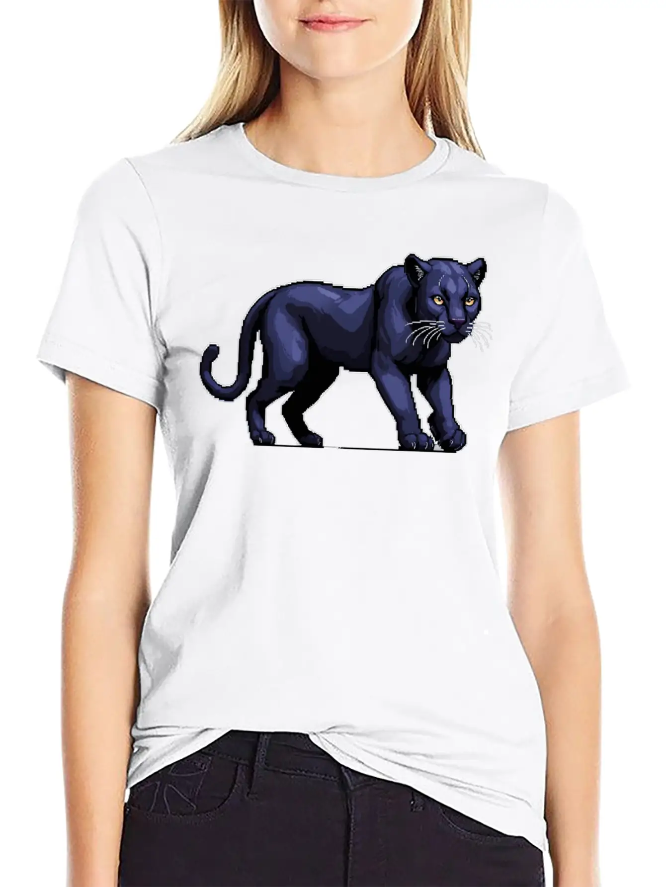 A Pixel Art Of A Panther Unisex Casual T-Shirt ¨C Clean Design For Daily Comfort