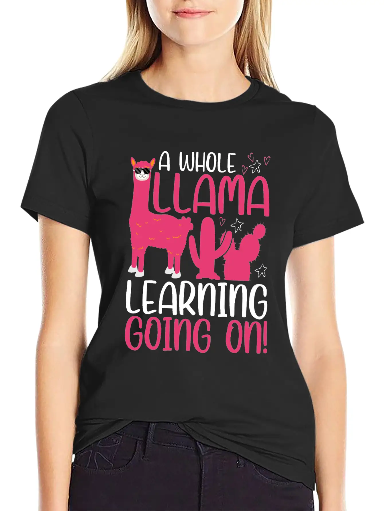 A Whole Llama Learning Going On Kindergarten Teach Basic Graphic T-Shirt ¨C Daily Comfort In Soft Cotton