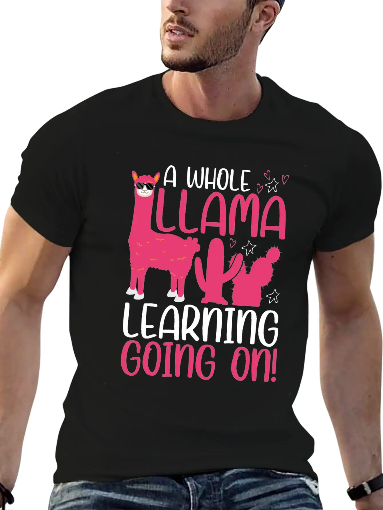 A Whole Llama Learning Going On Kindergarten Teach Basic Graphic T-Shirt ¨C Daily Comfort In Soft Cotton