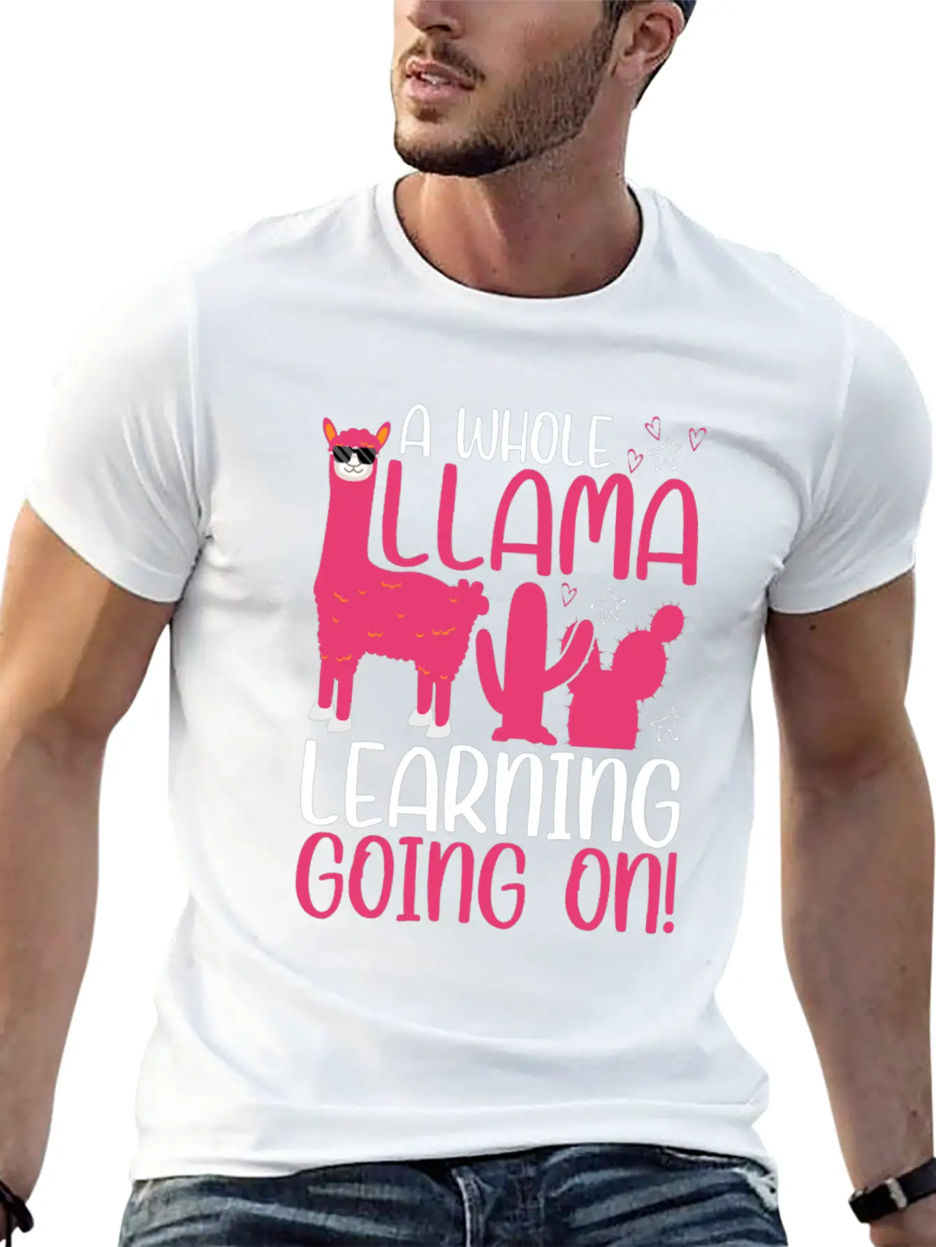 A Whole Llama Learning Going On Kindergarten Teach Basic Graphic T-Shirt ¨C Daily Comfort In Soft Cotton