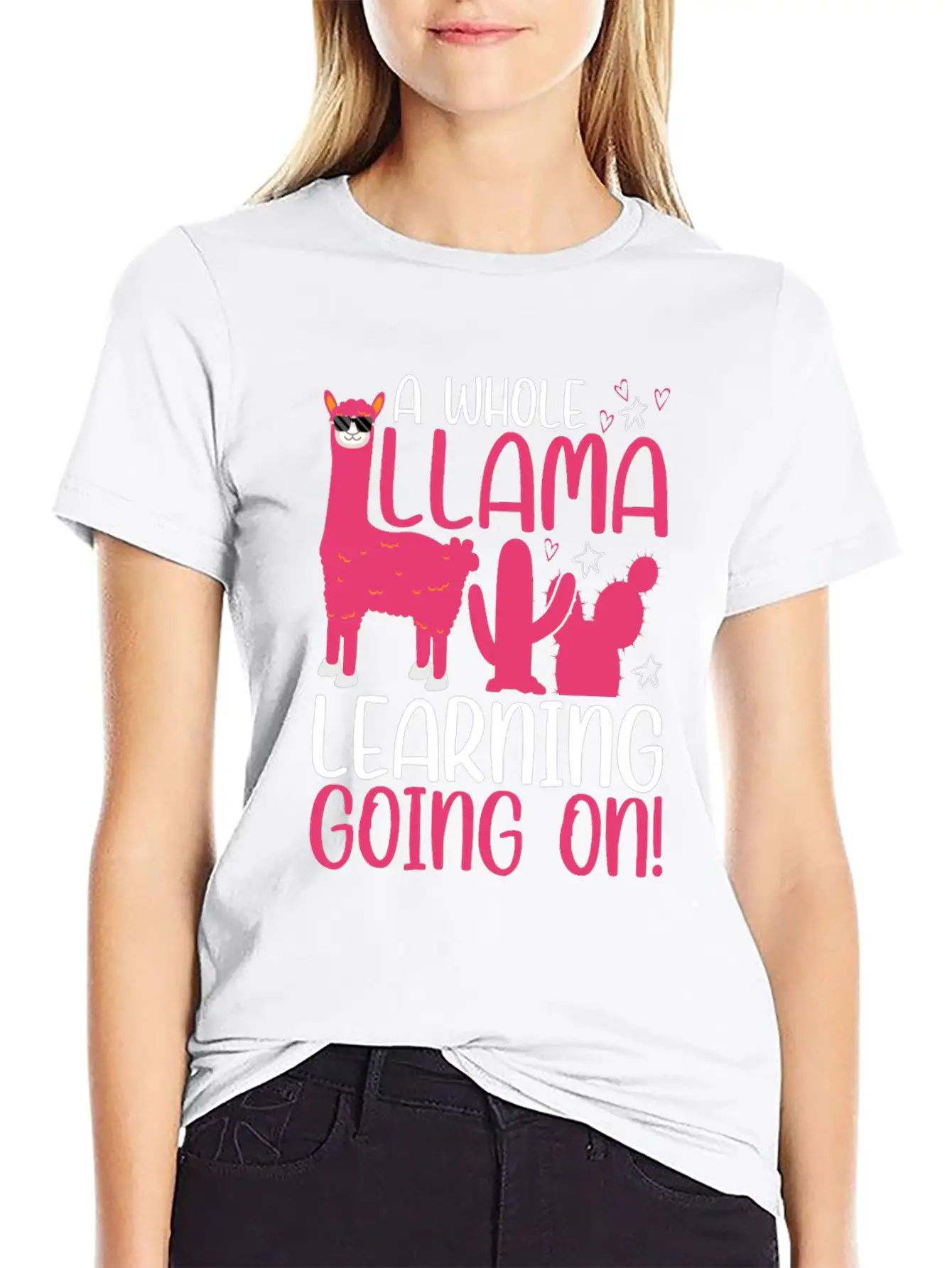 A Whole Llama Learning Going On Kindergarten Teach Basic Graphic T-Shirt ¨C Daily Comfort In Soft Cotton