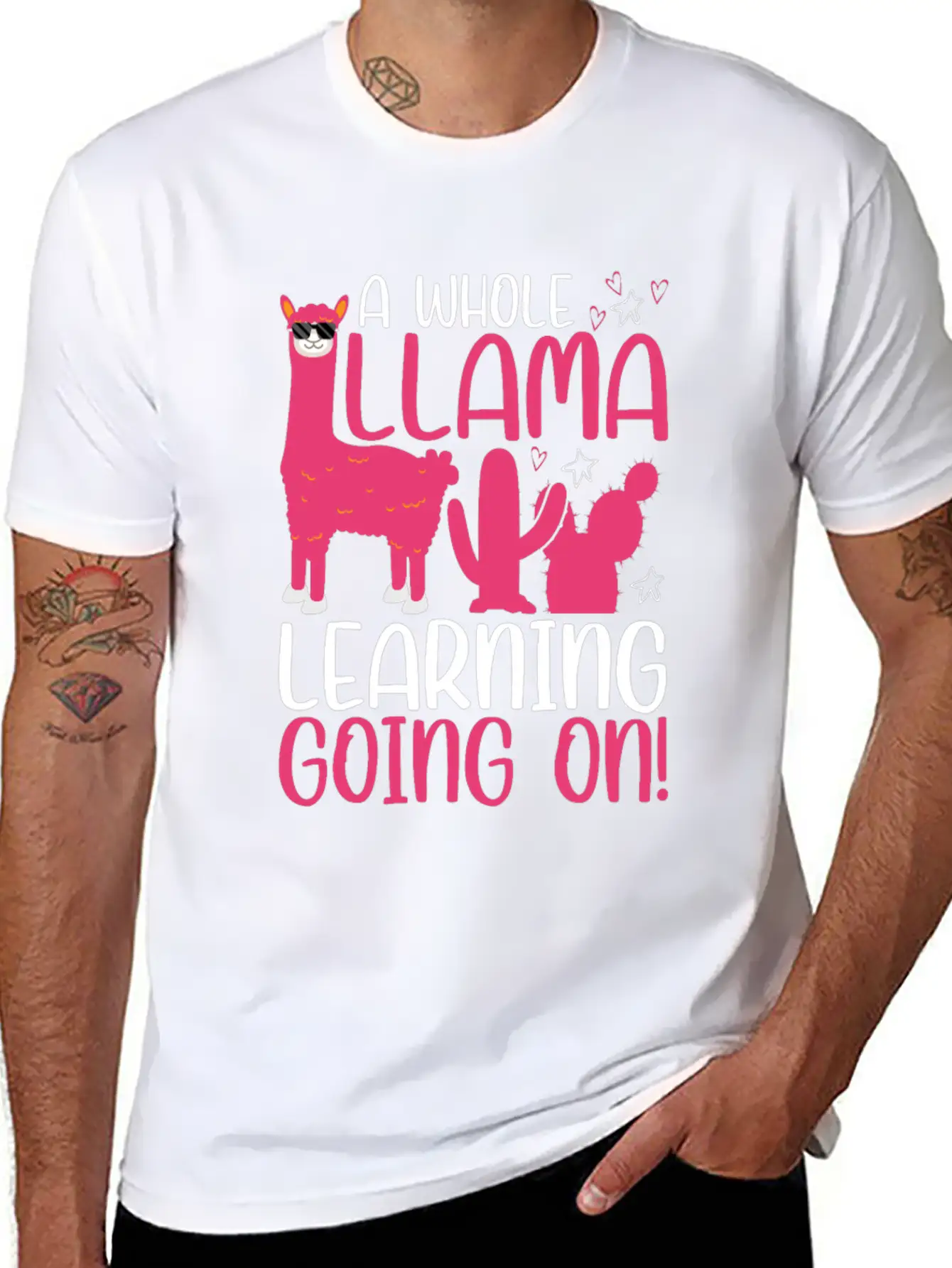 A Whole Llama Learning Going On Kindergarten Teach Basic Graphic T-Shirt ¨C Daily Comfort In Soft Cotton