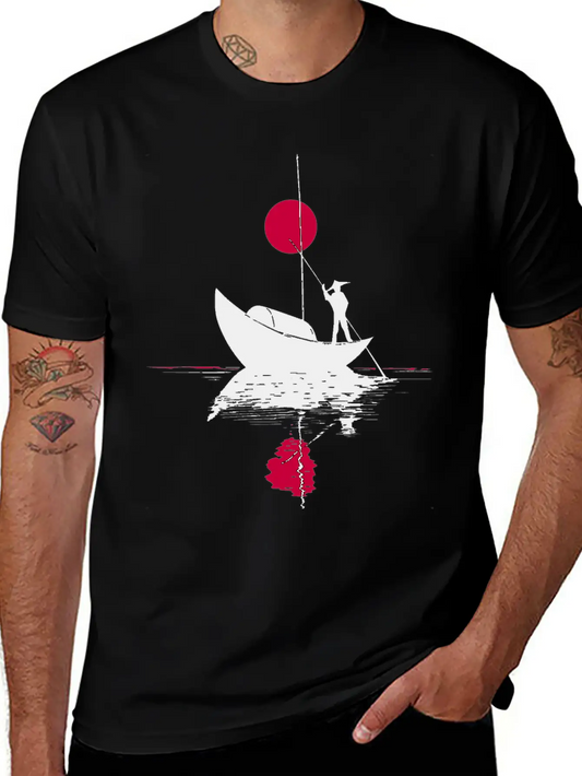 Abstract §ãard With Chinese Landscape Basic Graphic T-Shirt ¨C Daily Comfort In Soft Cotton