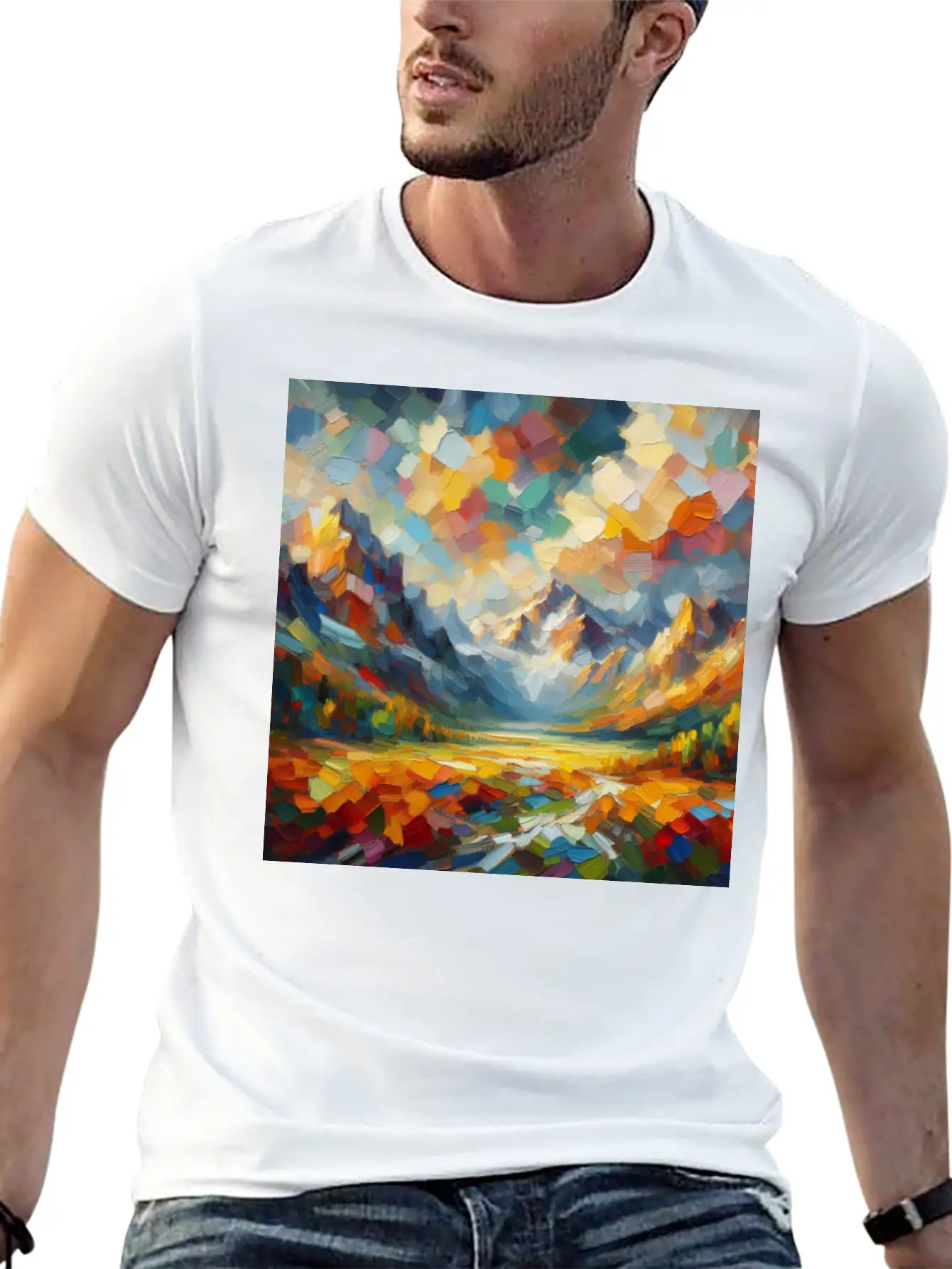 Abstract Digital Art: Nature Concept Art Colors Basic Graphic T-Shirt ¨C Daily Comfort In Soft Cotton