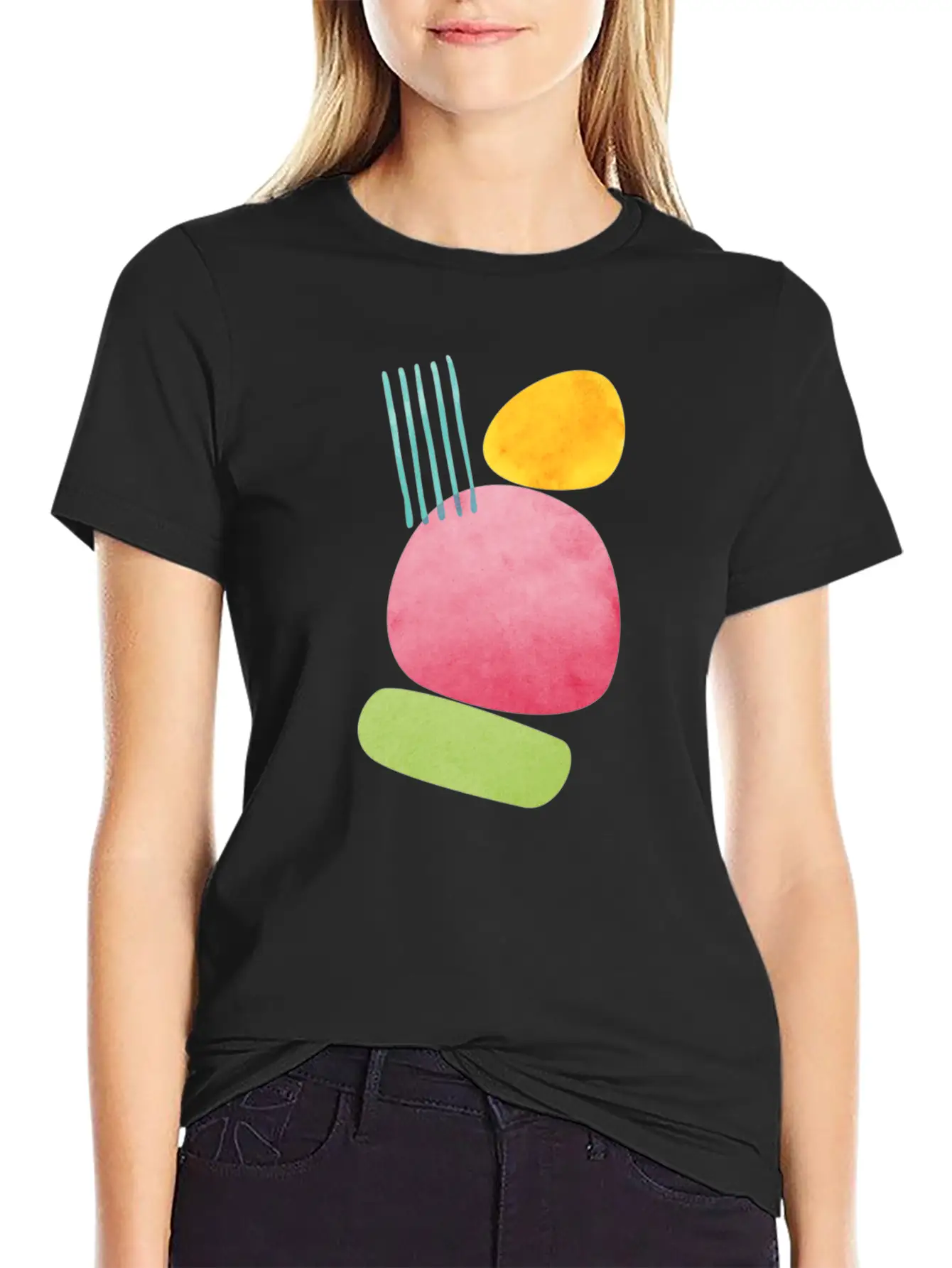 Abstract Geometric Overlap Watercolor Water Sun Unisex Casual T-Shirt ¨C Clean Design For Daily Comfort