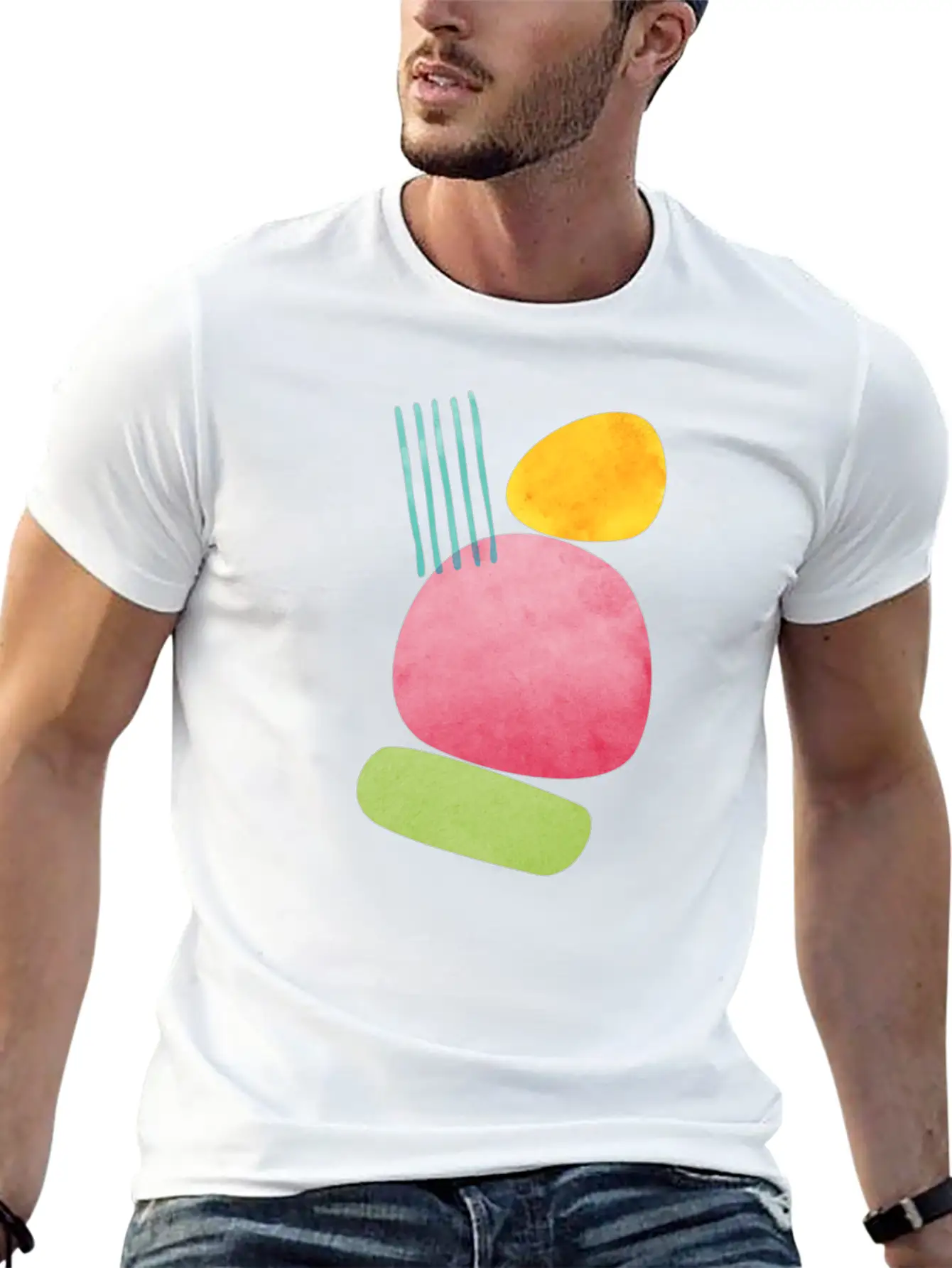 Abstract Geometric Overlap Watercolor Water Sun Unisex Casual T-Shirt ¨C Clean Design For Daily Comfort