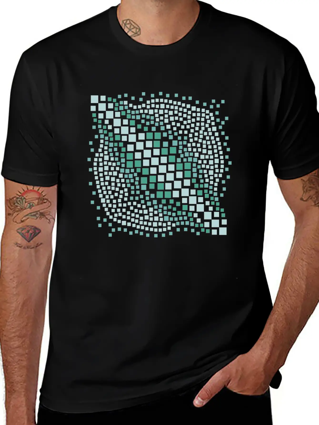 Abstract Green Water Mosaic Basic Graphic T-Shirt ¨C Daily Comfort In Soft Cotton