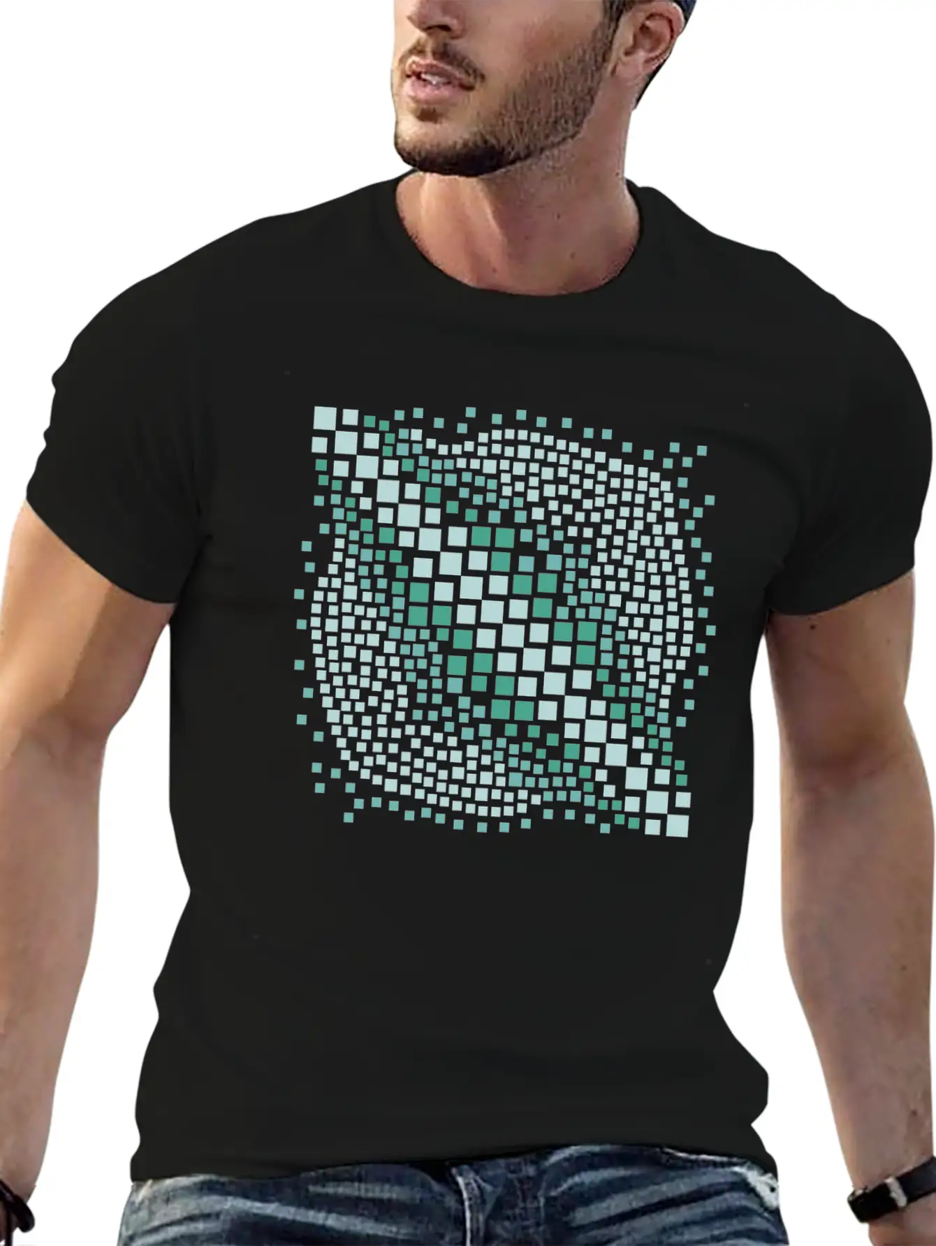 Abstract Green Water Mosaic Basic Graphic T-Shirt ¨C Daily Comfort In Soft Cotton
