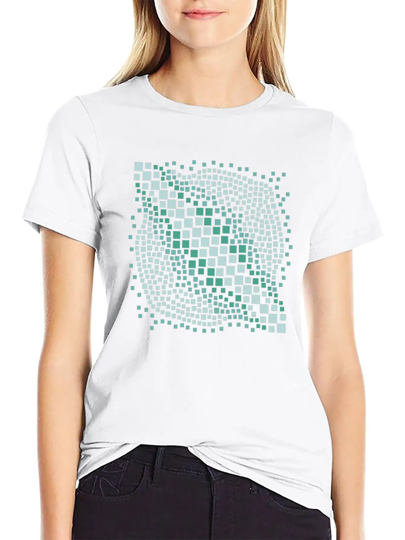 Abstract Green Water Mosaic Basic Graphic T-Shirt ¨C Daily Comfort In Soft Cotton