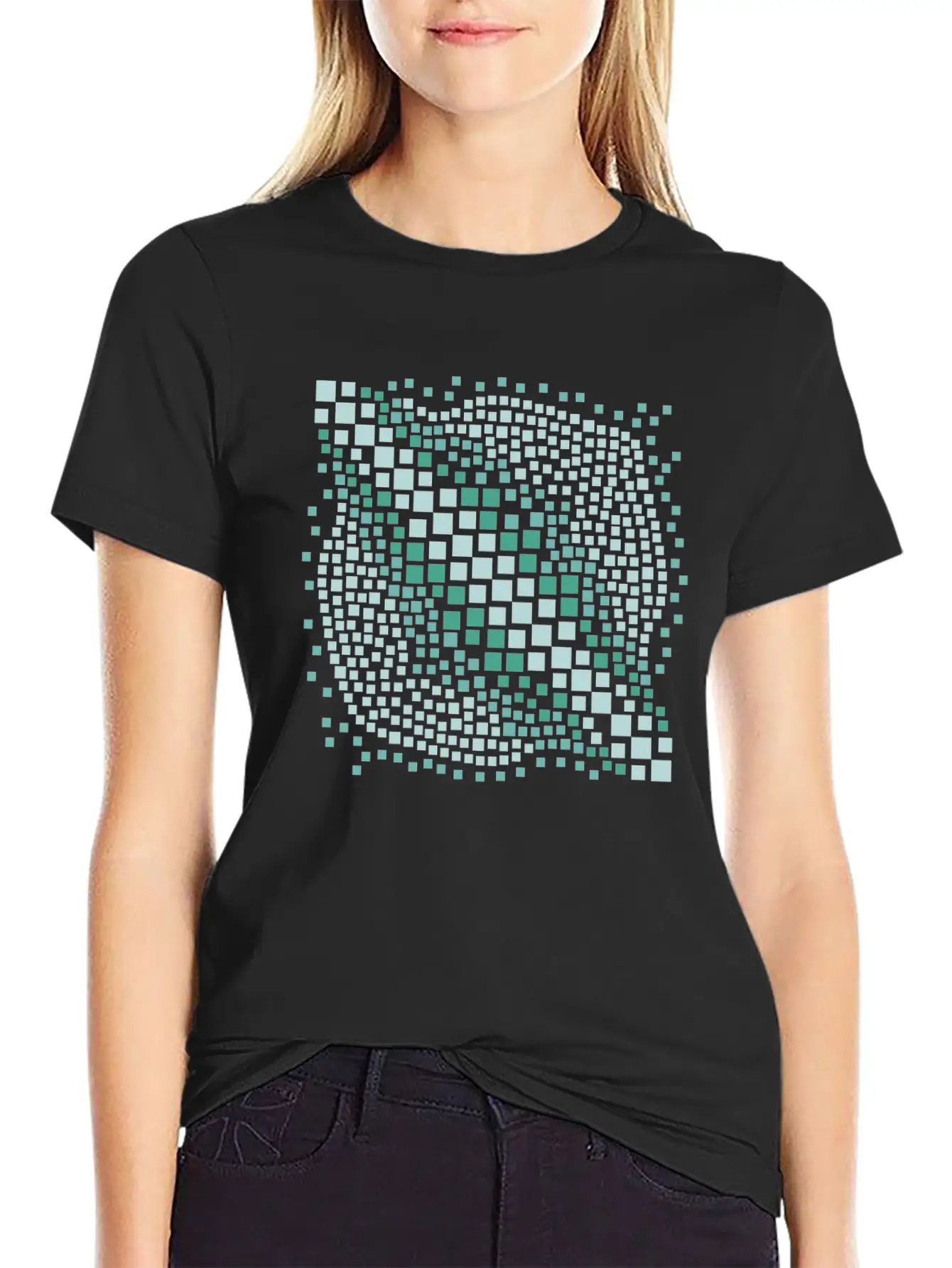 Abstract Green Water Mosaic Basic Graphic T-Shirt ¨C Daily Comfort In Soft Cotton