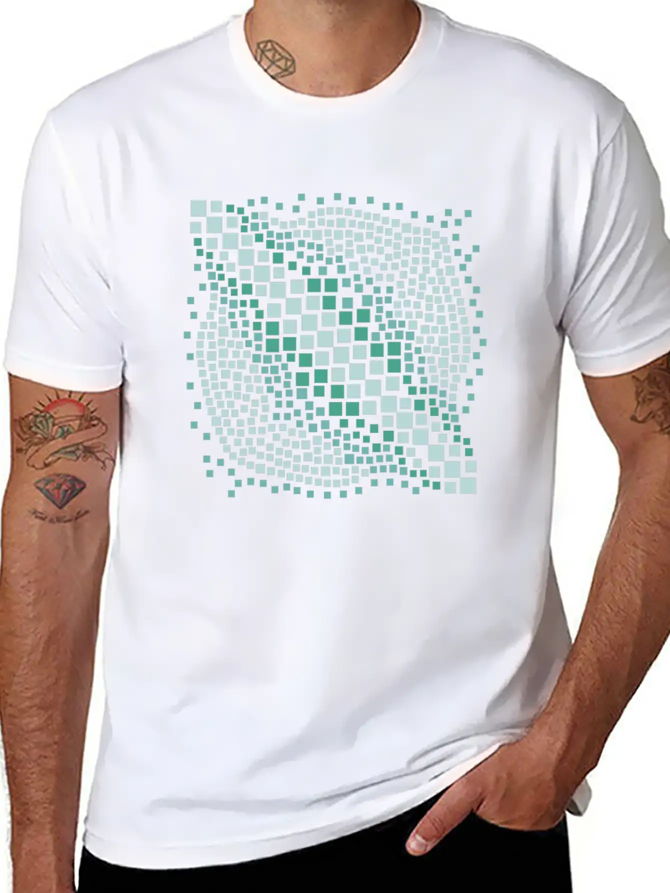 Abstract Green Water Mosaic Basic Graphic T-Shirt ¨C Daily Comfort In Soft Cotton