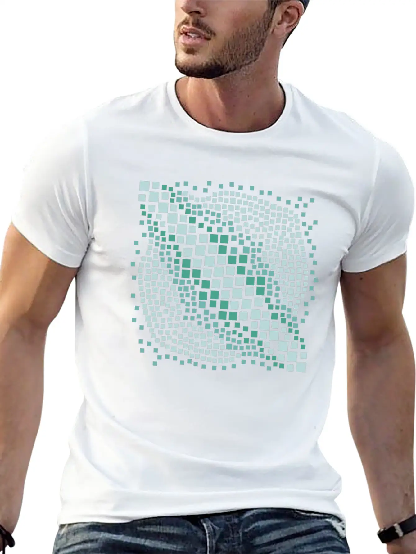 Abstract Green Water Mosaic Basic Graphic T-Shirt ¨C Daily Comfort In Soft Cotton