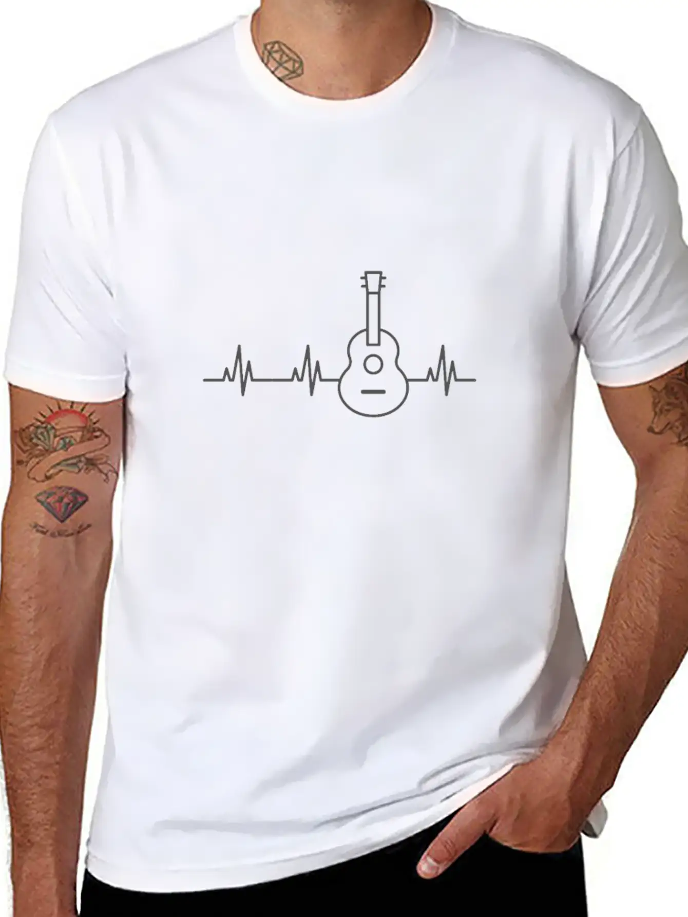 Acoustic Guitar Heartbeat Shirt Unisex Casual T-Shirt ¨C Clean Design For Daily Comfort